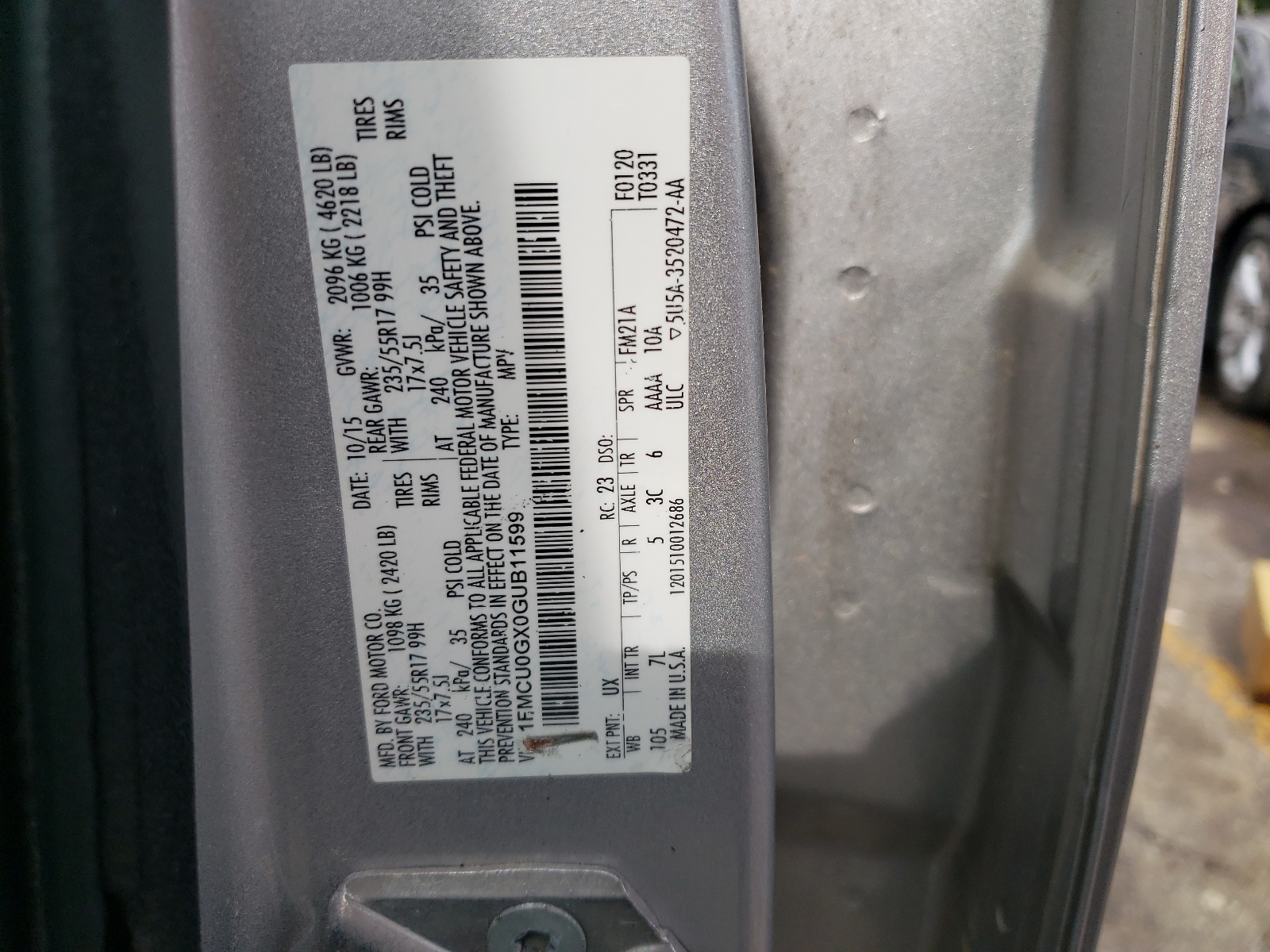 1FMCU0GX0GUB11599 2016 Ford Escape Se