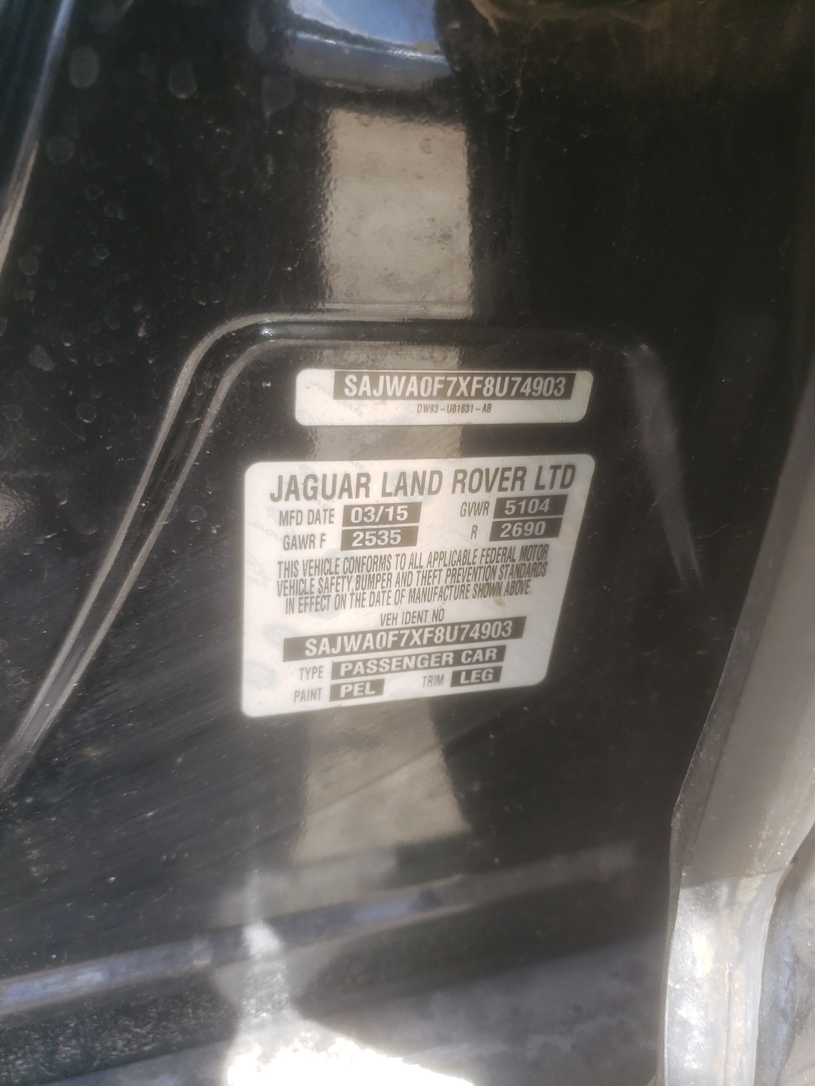 SAJWA0F7XF8U74903 2015 Jaguar Xf 3.0 Sport