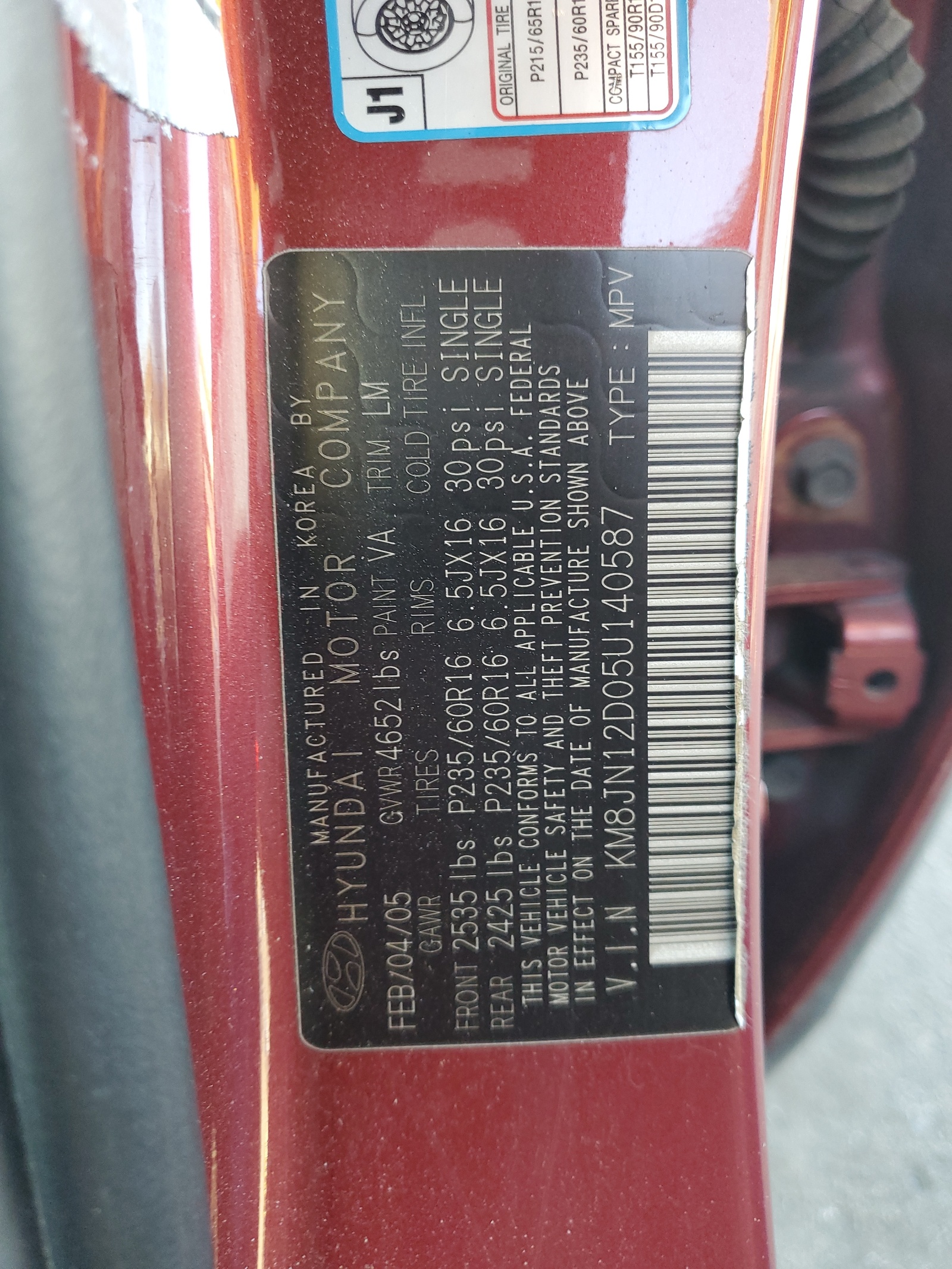 KM8JN12D05U140587 2005 Hyundai Tucson Gls