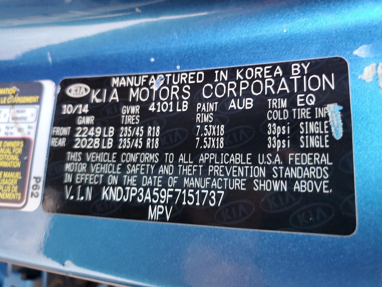 2015 Kia Soul + VIN: KNDJP3A59F7151737 Lot: 65084724