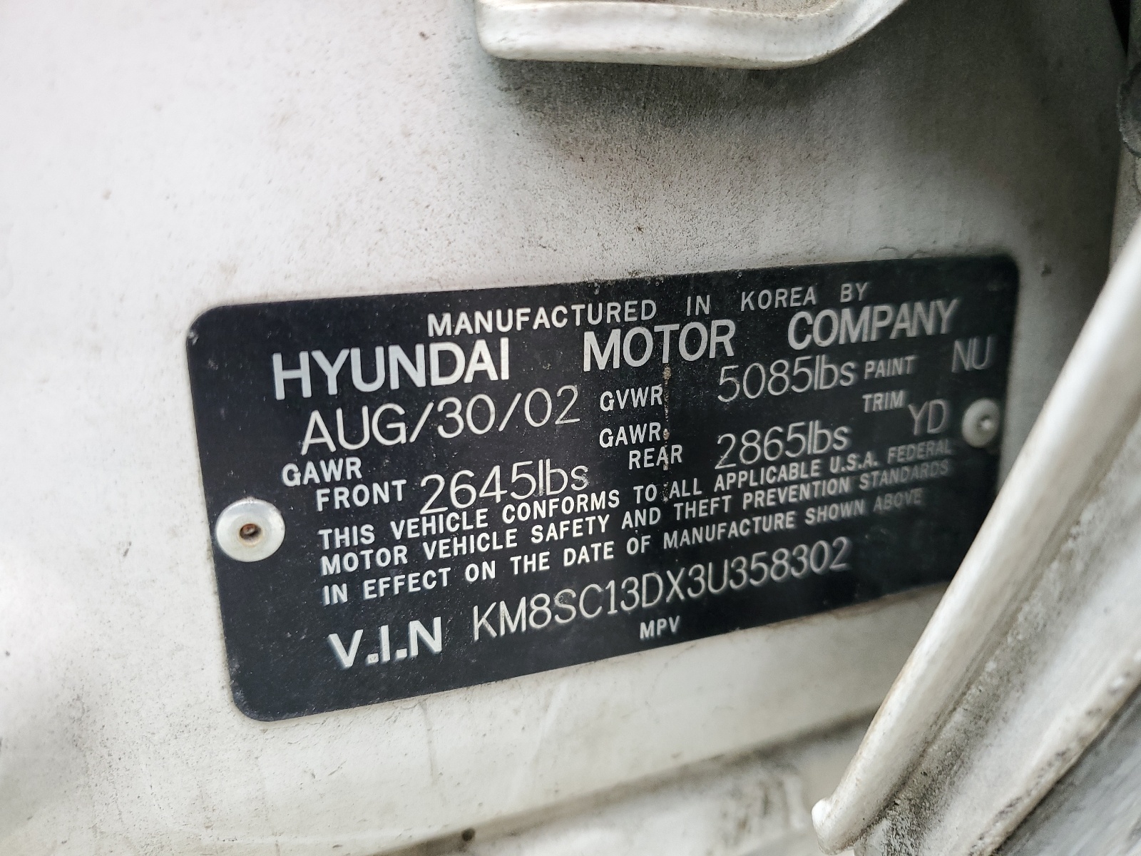 KM8SC13DX3U358302 2003 Hyundai Santa Fe Gls