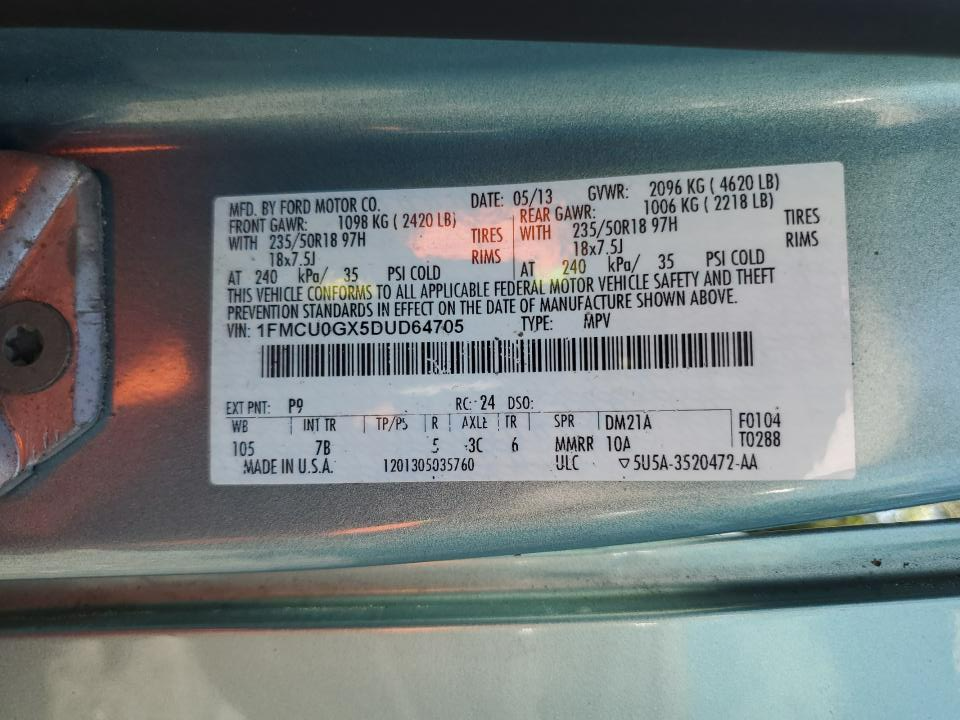 1FMCU0GX5DUD64705 2013 Ford Escape Se