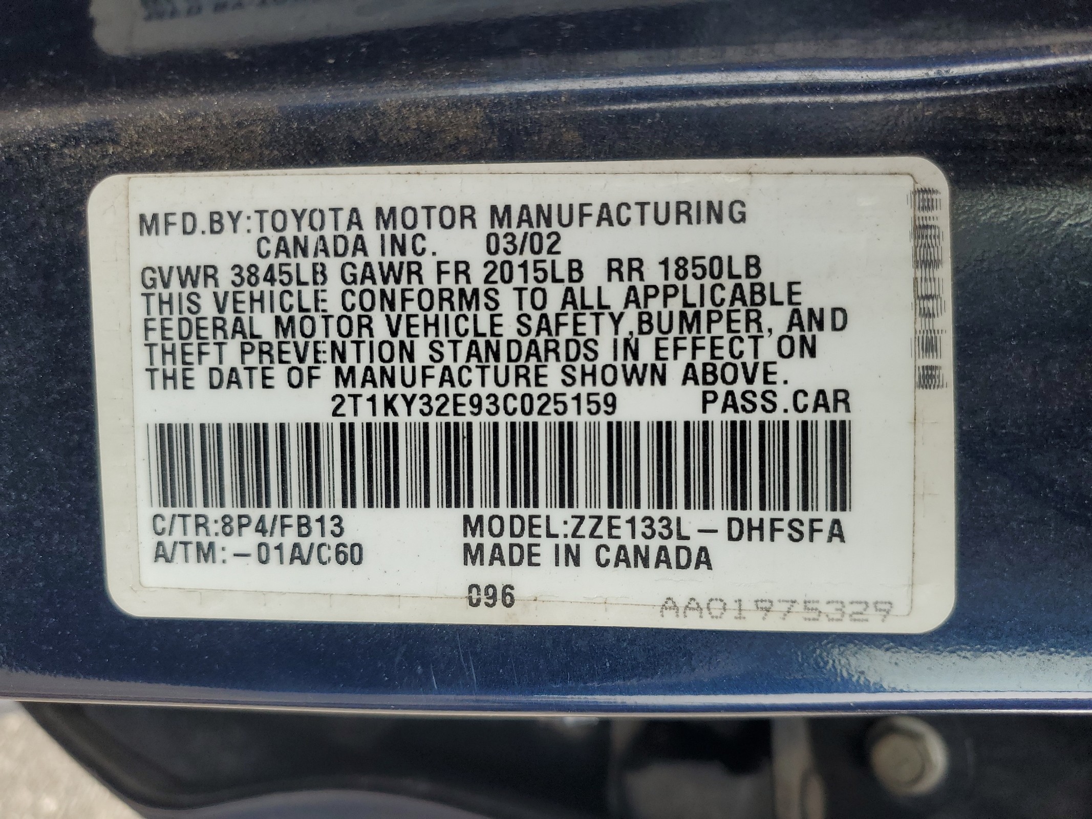 2T1KY32E93C025159 2003 Toyota Corolla Matrix Xrs