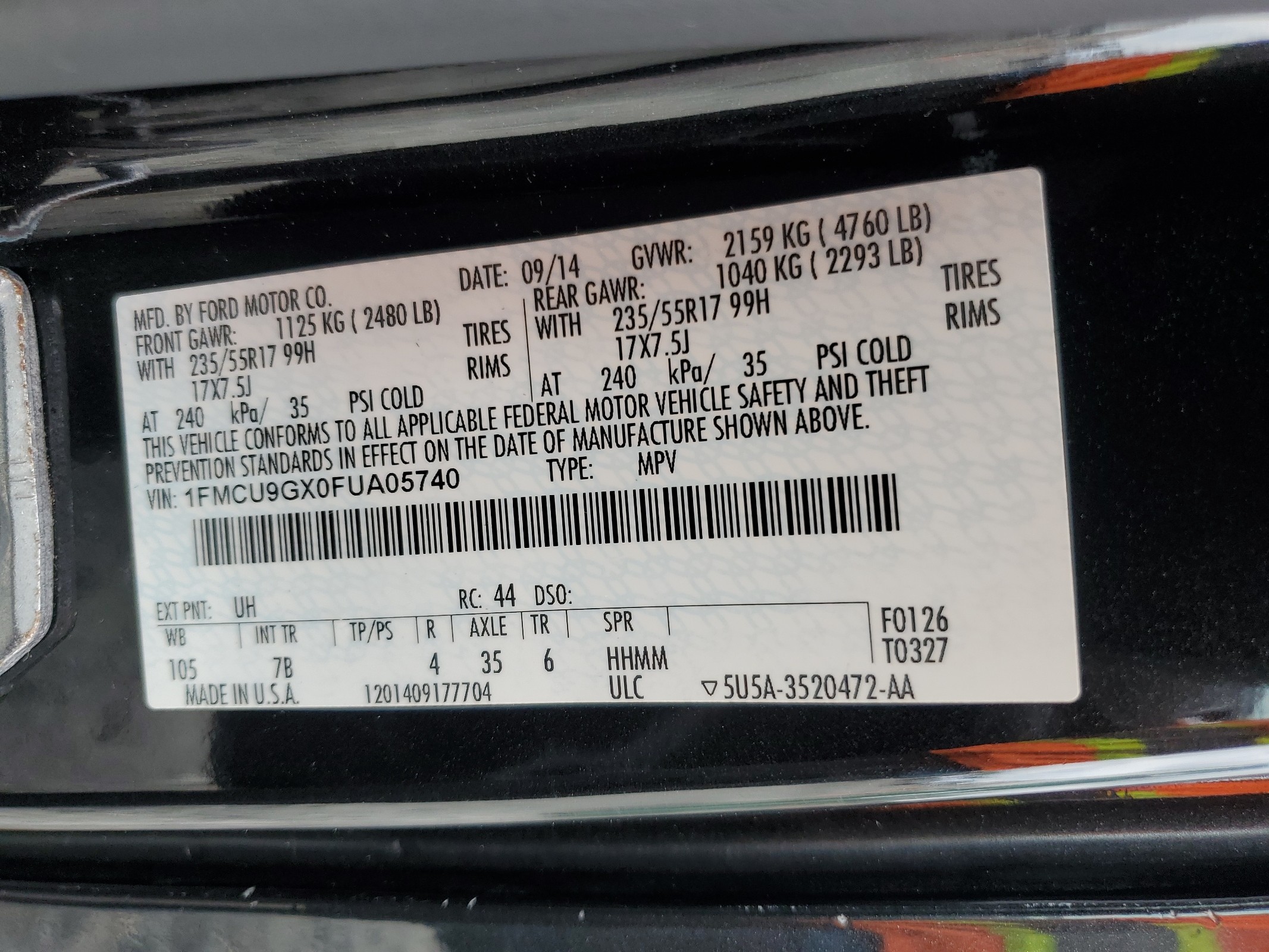 1FMCU9GX0FUA05740 2015 Ford Escape Se