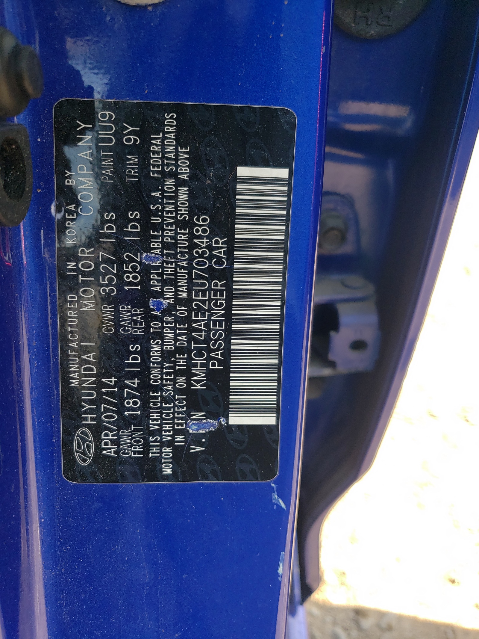 KMHCT4AE2EU703486 2014 Hyundai Accent Gls