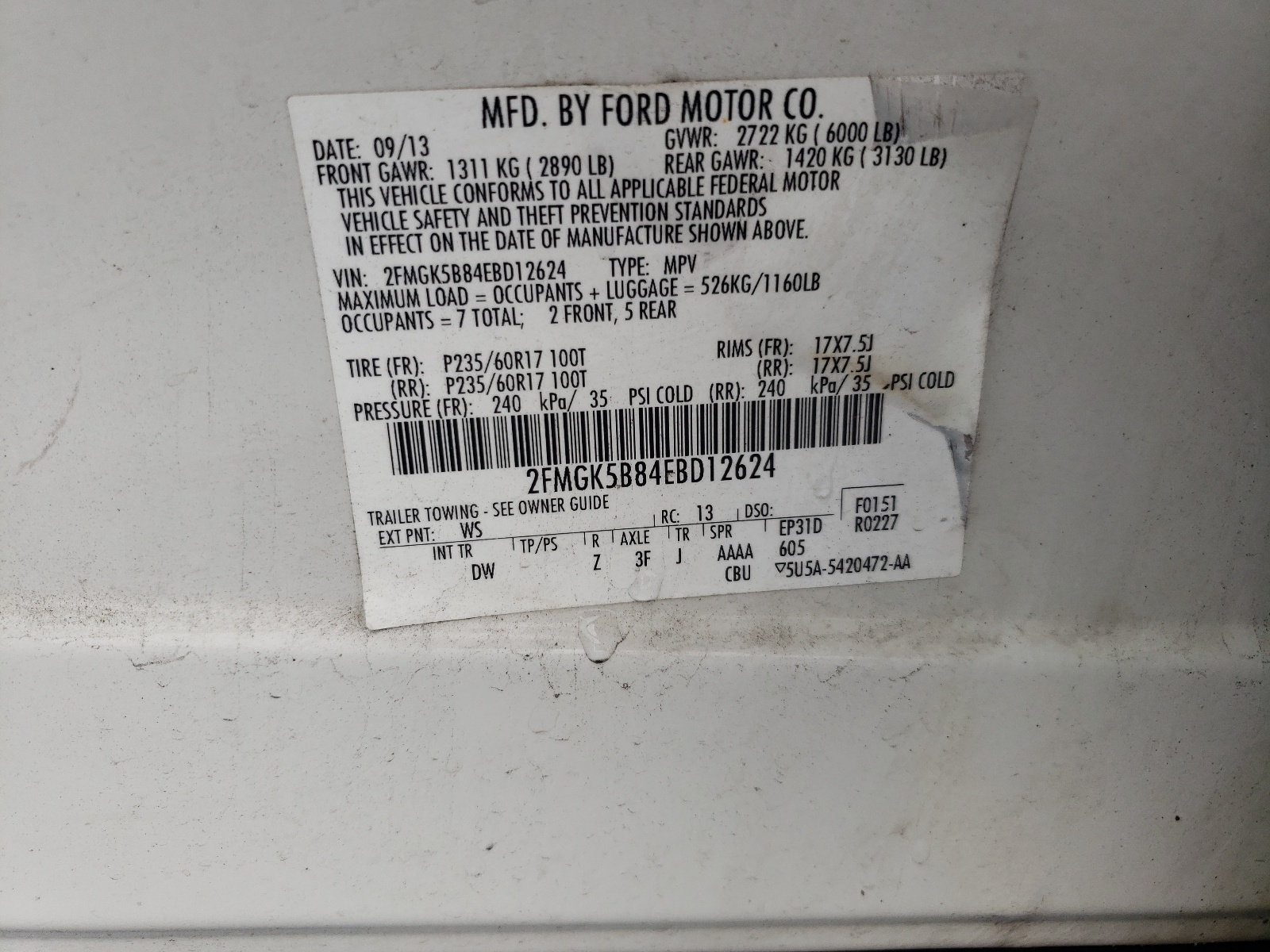 2FMGK5B84EBD12624 2014 Ford Flex Se