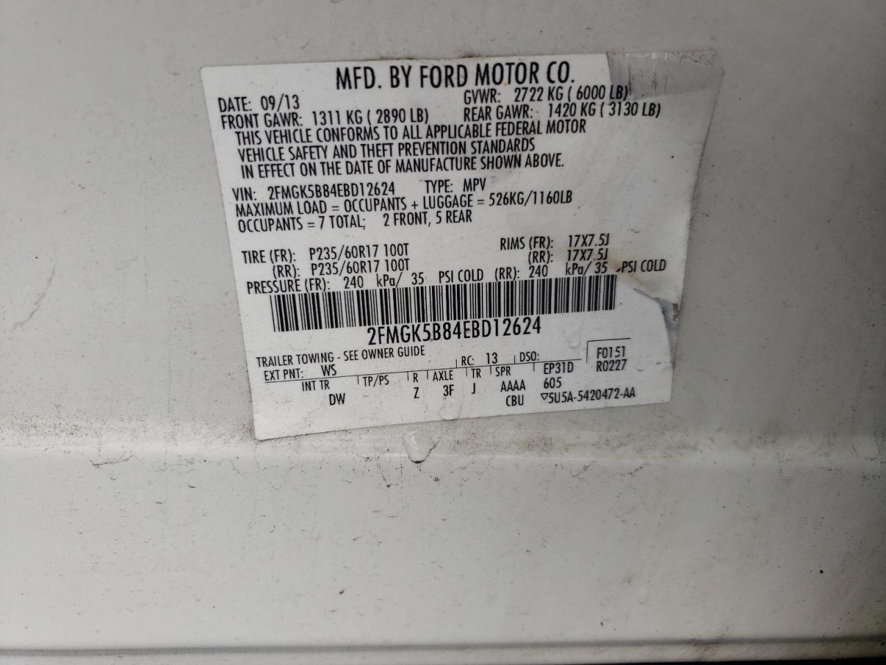 2014 Ford Flex Se VIN: 2FMGK5B84EBD12624 Lot: 64066014