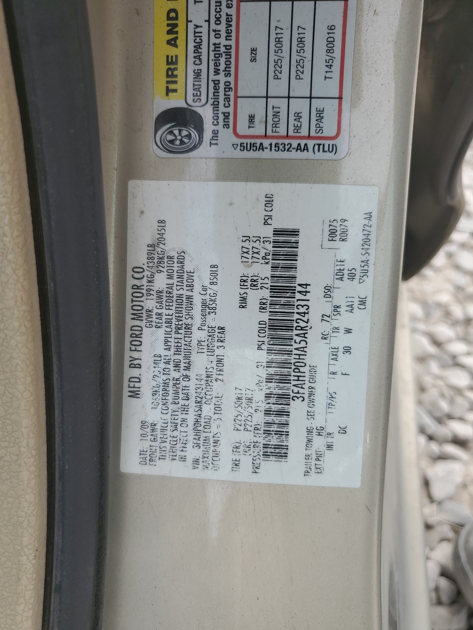 3FAHP0HA5AR243144 2010 Ford Fusion Se