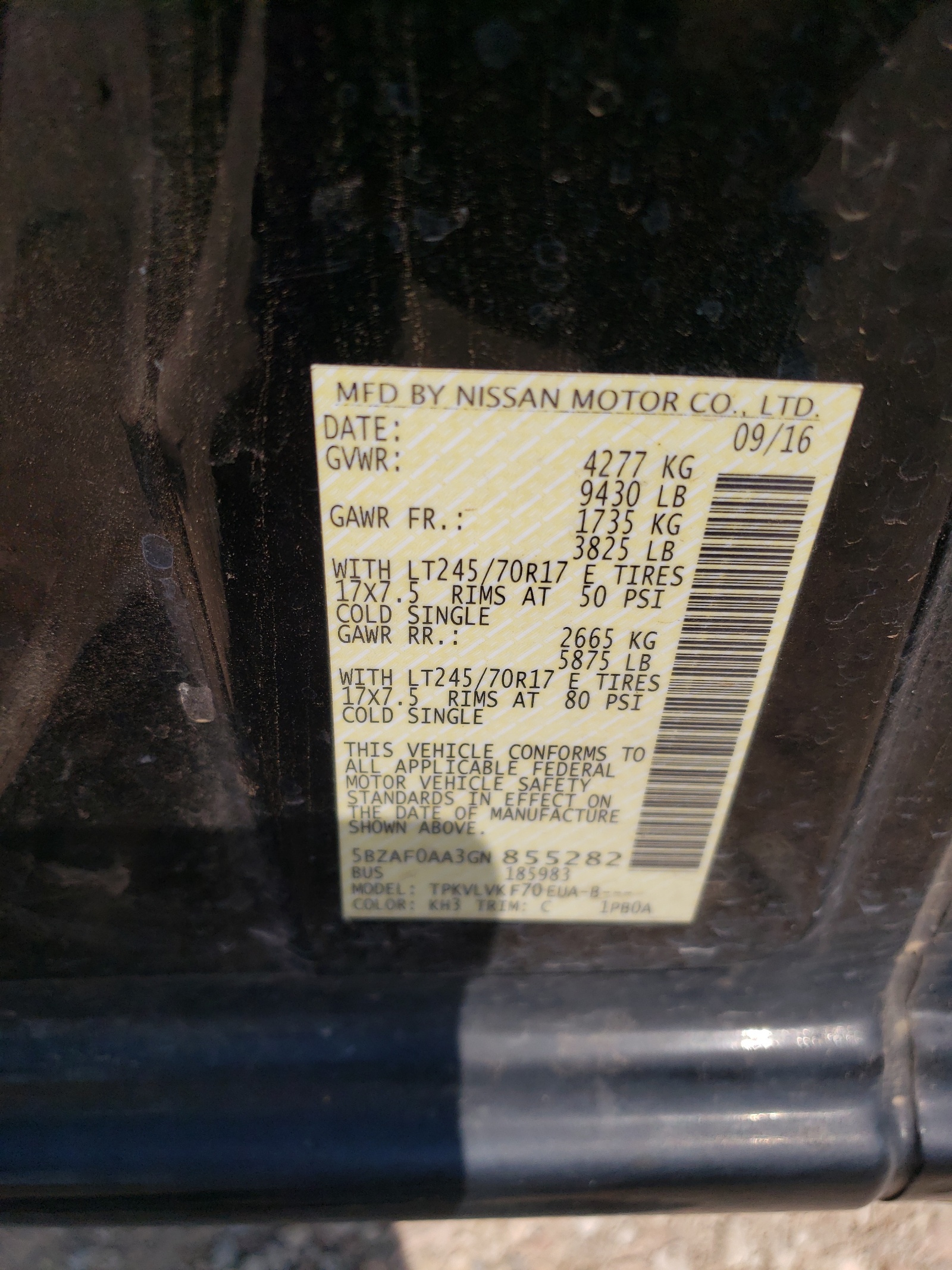 5BZAF0AA3GN855282 2016 Nissan Nv 3500 S