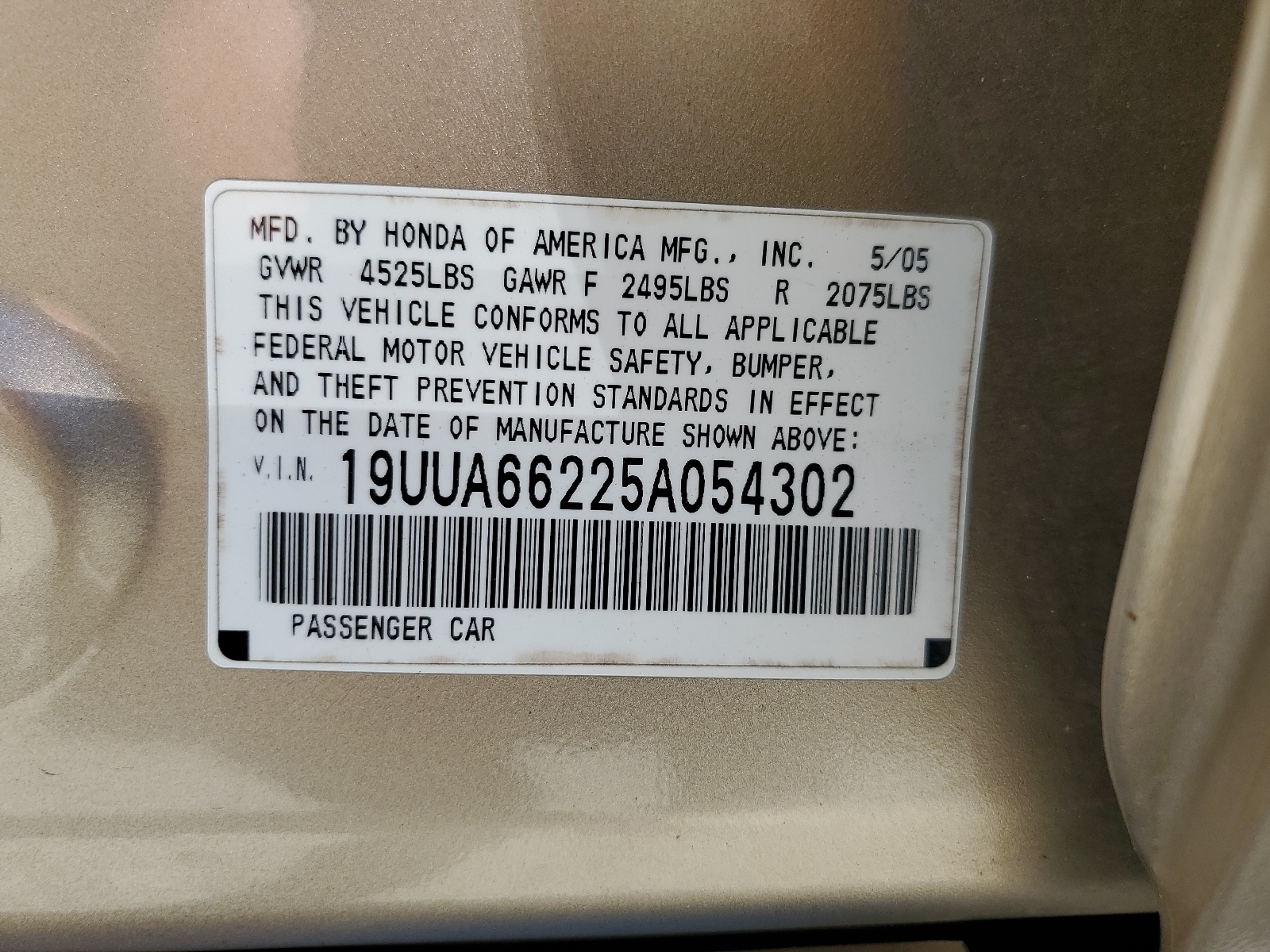 19UUA66225A054302 2005 Acura Tl