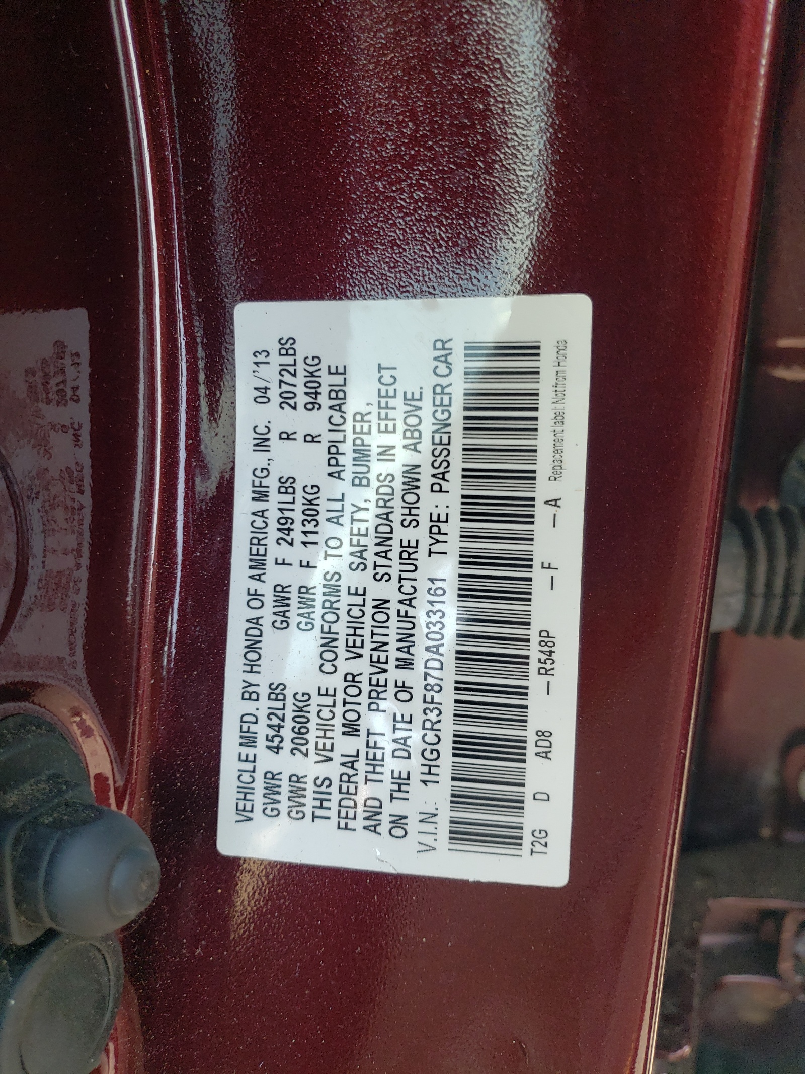 2013 Honda Accord Exl vin: 1HGCR3F87DA033161