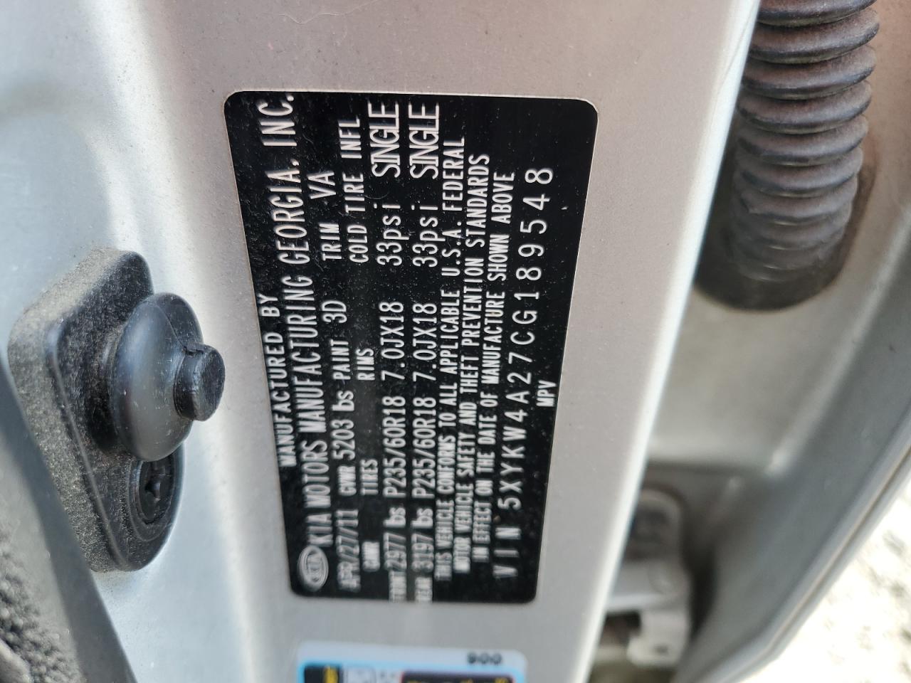 2012 Kia Sorento Sx VIN: 5XYKW4A27CG189548 Lot: 60826984