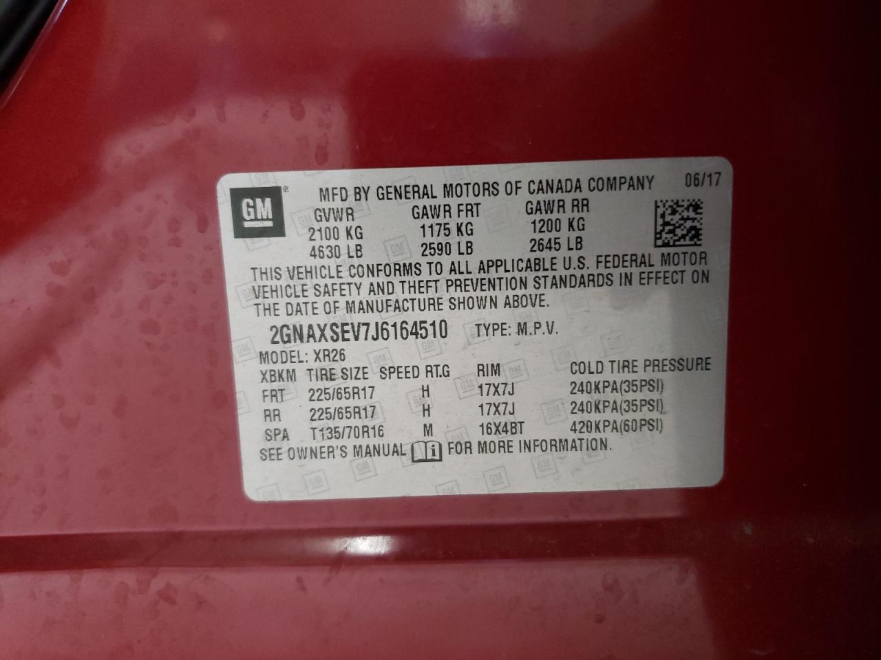 2018 Chevrolet Equinox Lt VIN: 2GNAXSEV7J6164510 Lot: 63635884