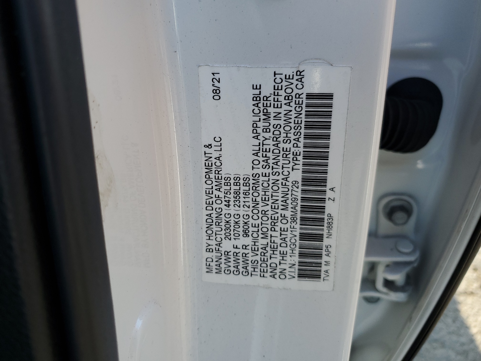 1HGCV1F38MA097729 2021 Honda Accord Sport