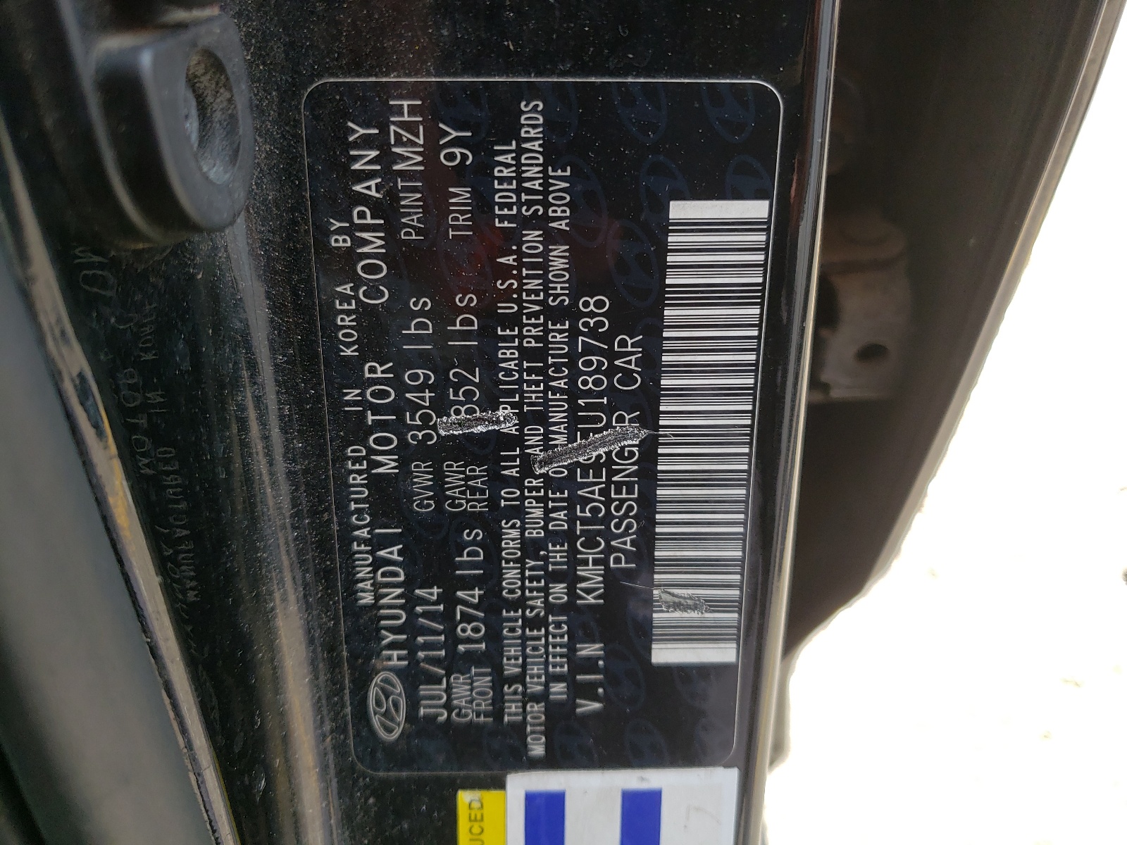 KMHCT5AE9EU189738 2014 Hyundai Accent Gls