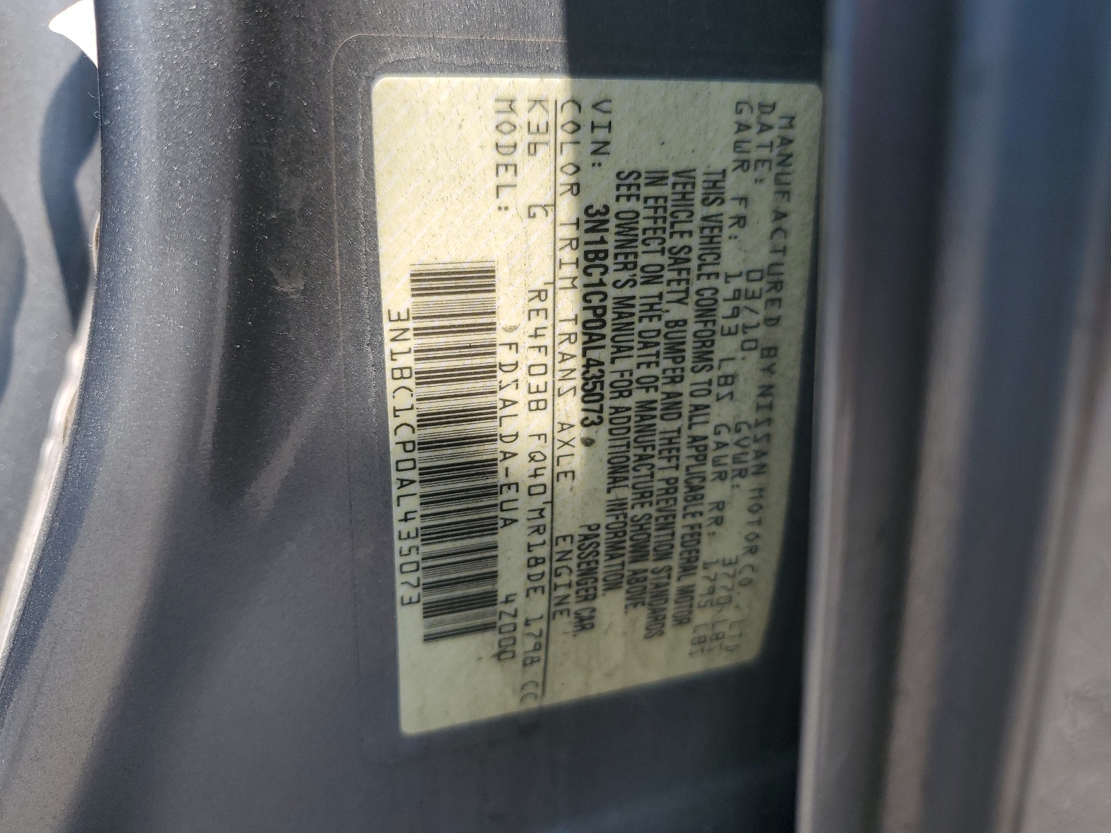 3N1BC1CP0AL435073 2010 Nissan Versa S