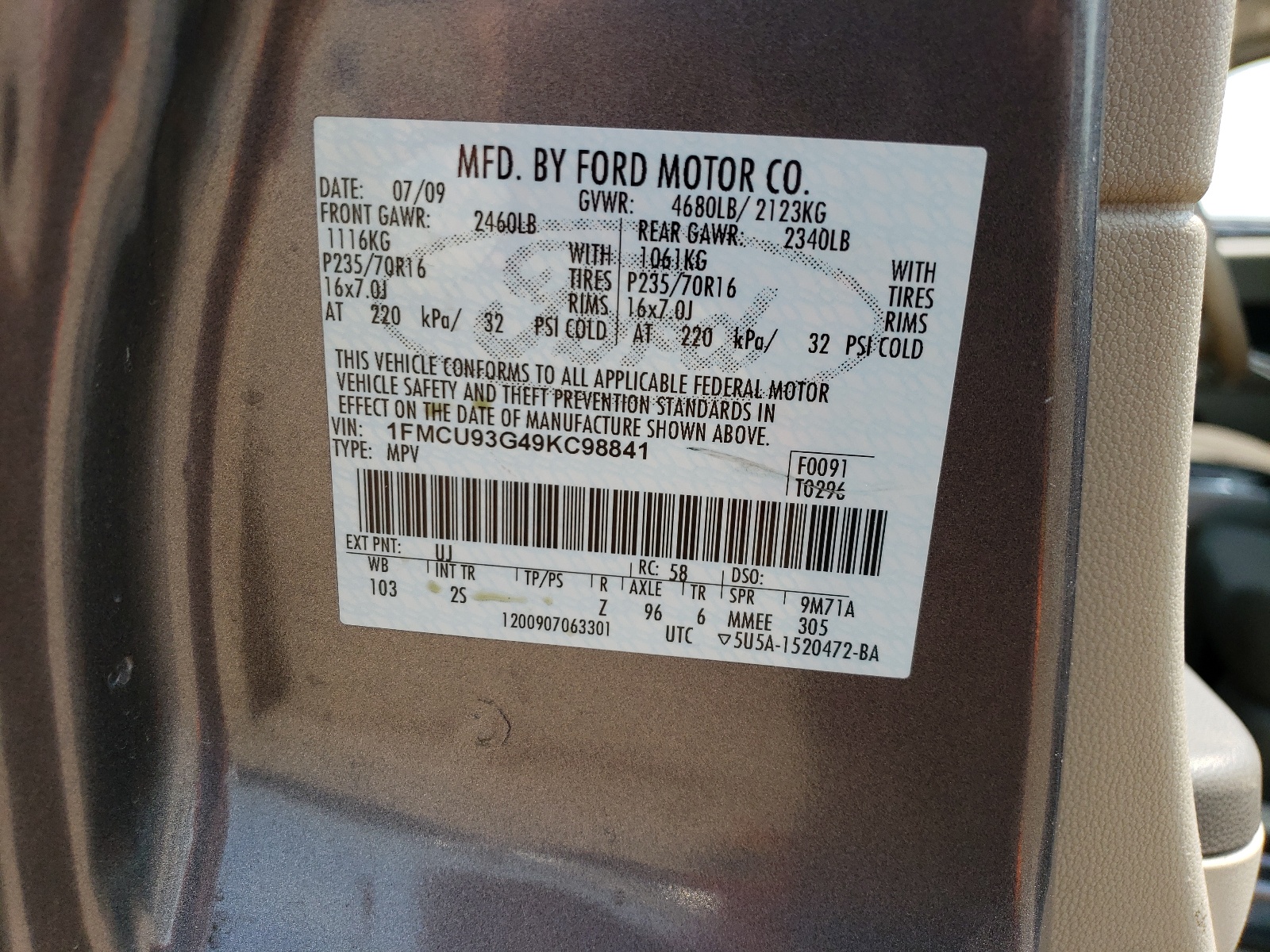 1FMCU93G49KC98841 2009 Ford Escape Xlt