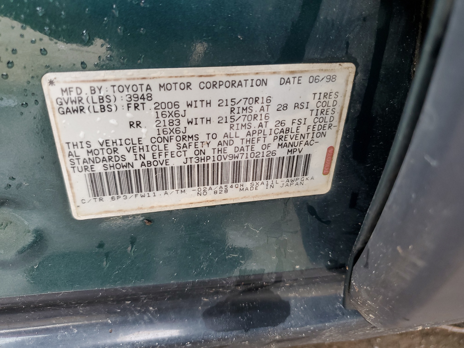 JT3HP10V9W7102126 1998 Toyota Rav4
