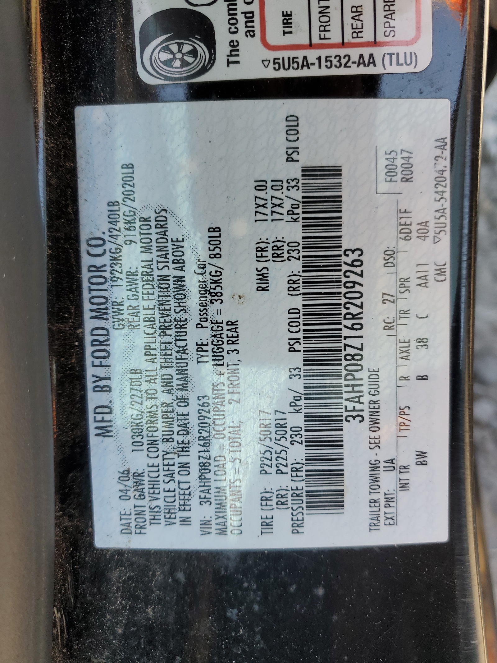 3FAHP08Z16R209263 2006 Ford Fusion Sel