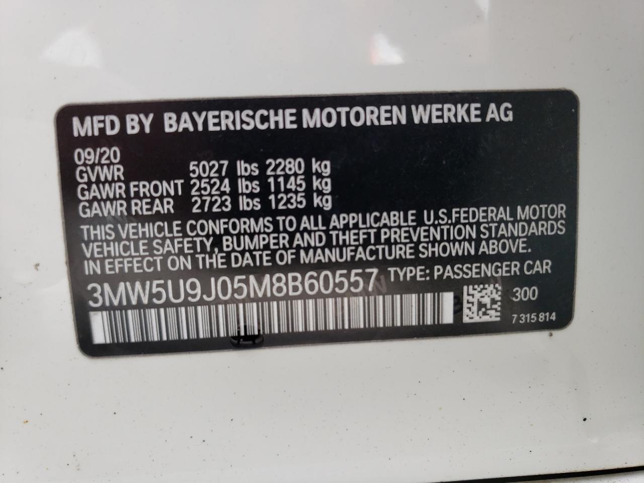 2021 BMW M340Xi VIN: 3MW5U9J05M8B60557 Lot: 59737744