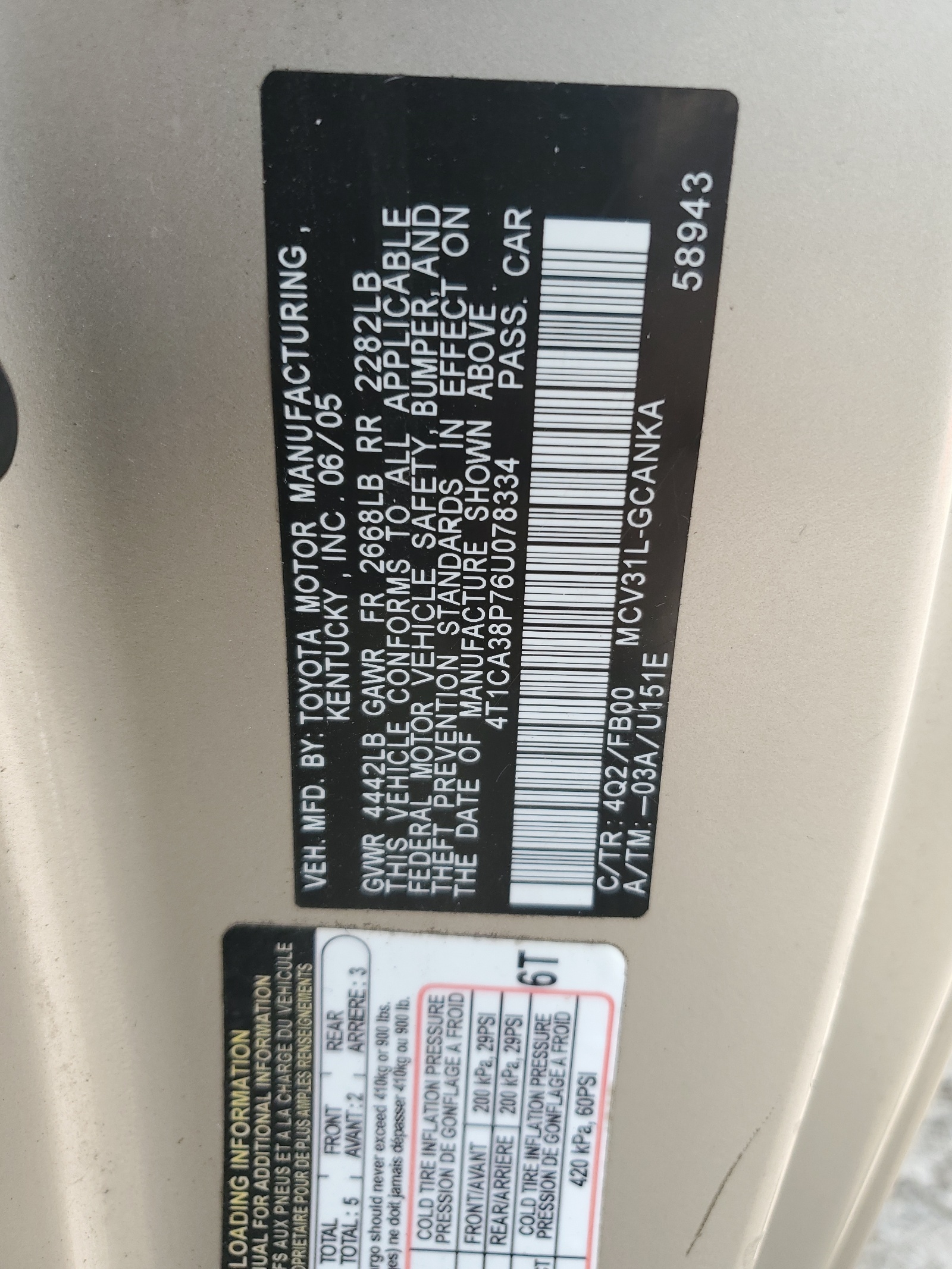 4T1CA38P76U078334 2006 Toyota Camry Solara Se