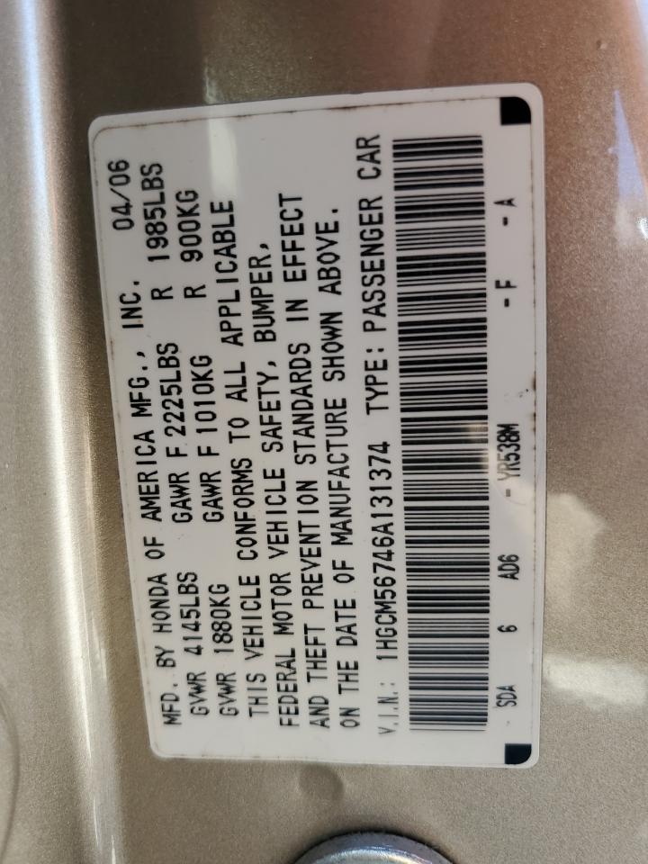 2006 Honda Accord Ex VIN: 1HGCM56746A131374 Lot: 64268724