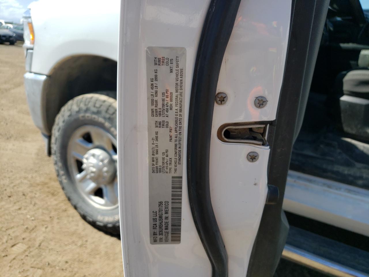 2021 Ram 2500 Tradesman VIN: 3C6UR5HJ5MG701756 Lot: 61965794