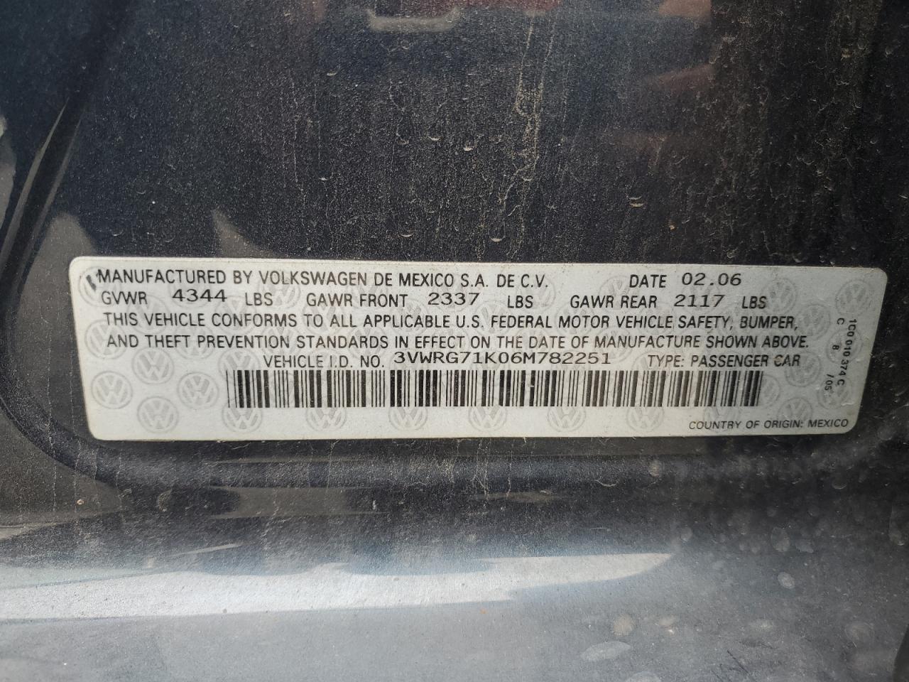 2006 Volkswagen Jetta 2.5 VIN: 3VWRG71K06M782251 Lot: 64351234