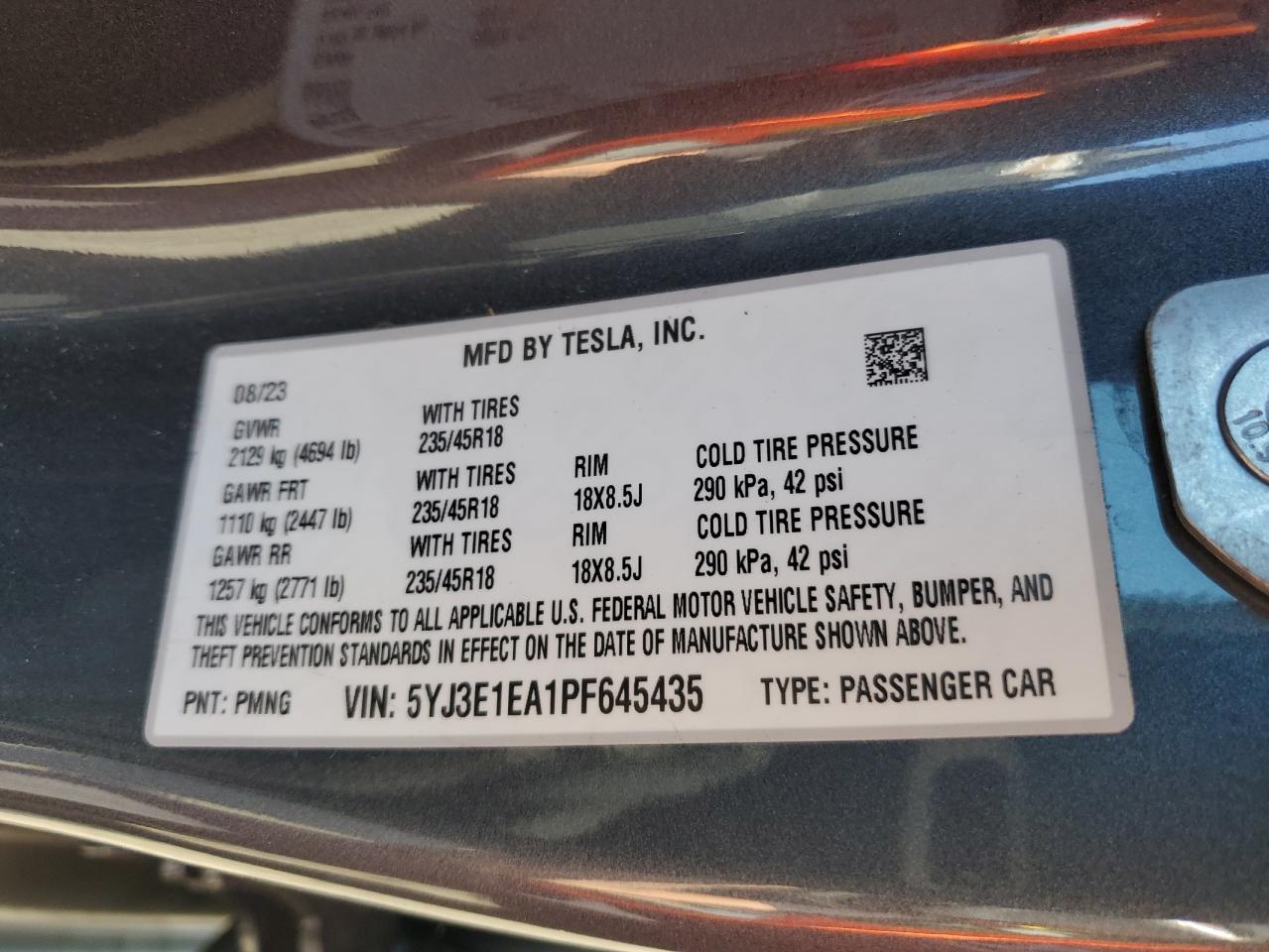 5YJ3E1EA1PF645435 2023 Tesla Model 3