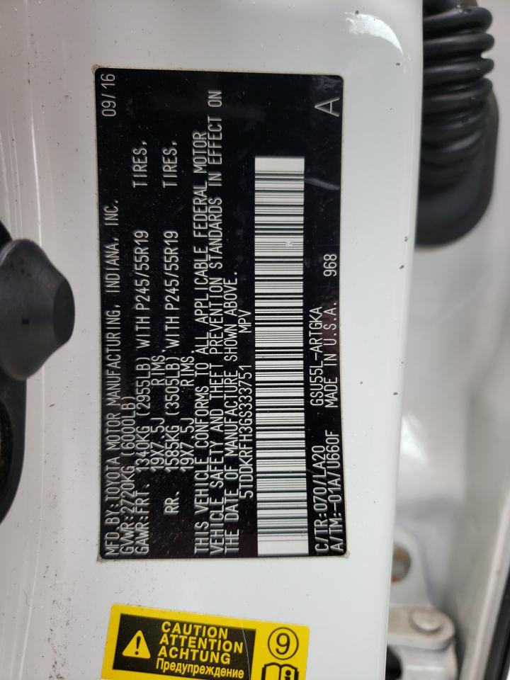 2016 Toyota Highlander Limited VIN: 5TDDKRFH3GS333751 Lot: 63820584