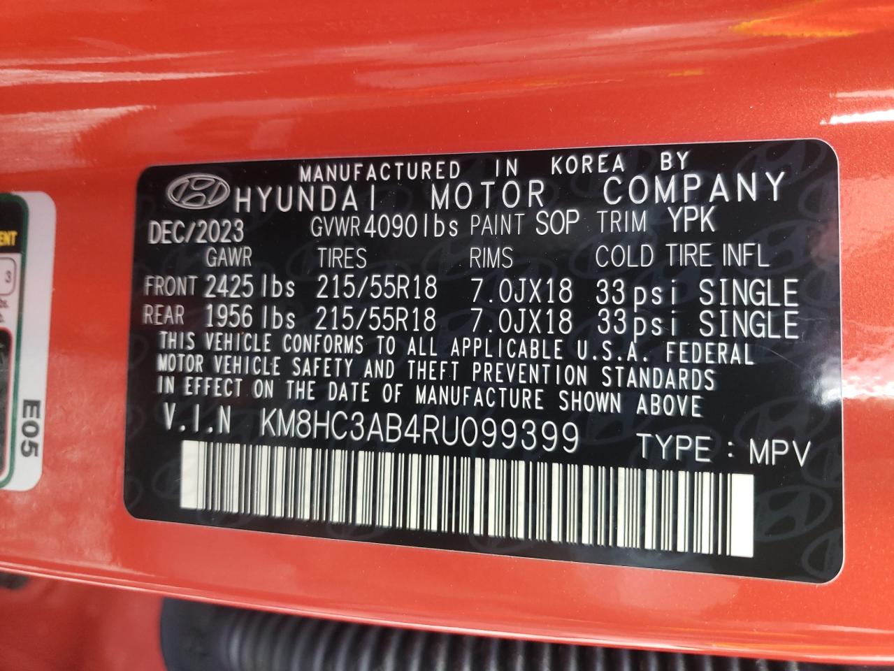 KM8HC3AB4RU099399 2024 Hyundai Kona Sel