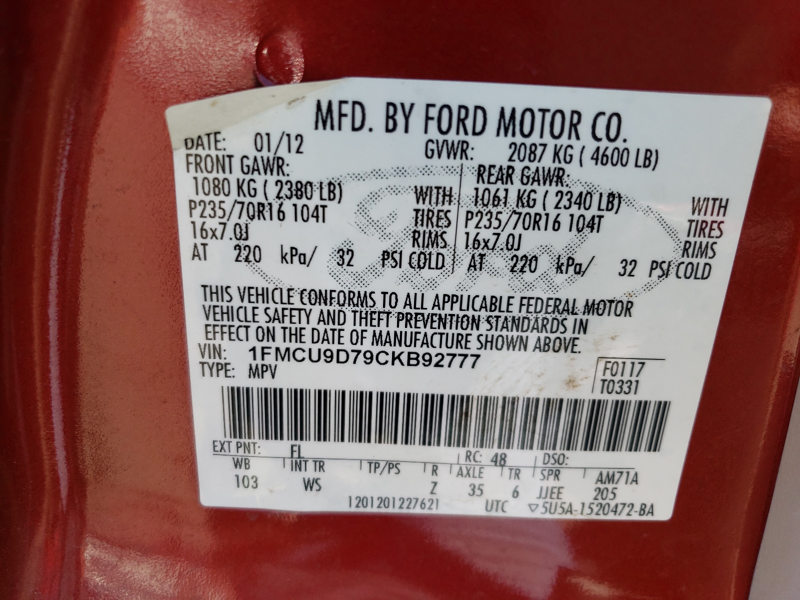 1FMCU9D79CKB92777 2012 Ford Escape Xlt