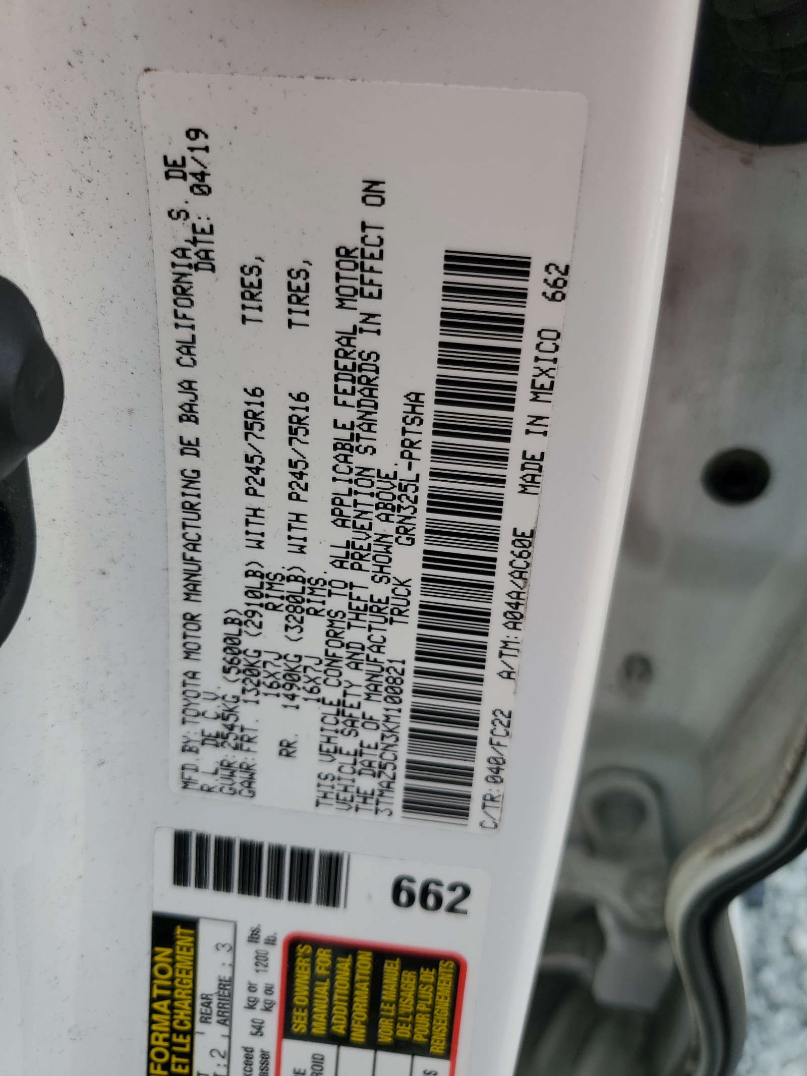 3TMAZ5CN3KM100821 2019 Toyota Tacoma Double Cab