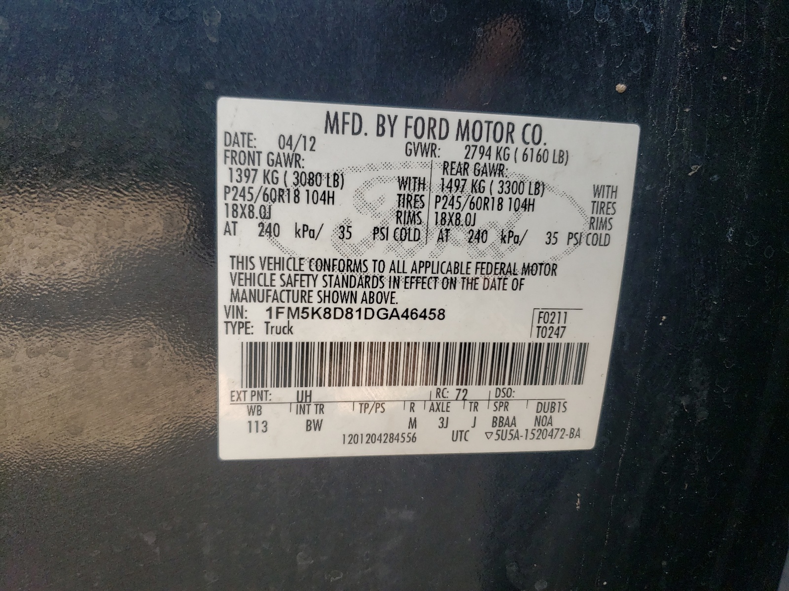 1FM5K8D81DGA46458 2013 Ford Explorer Xlt