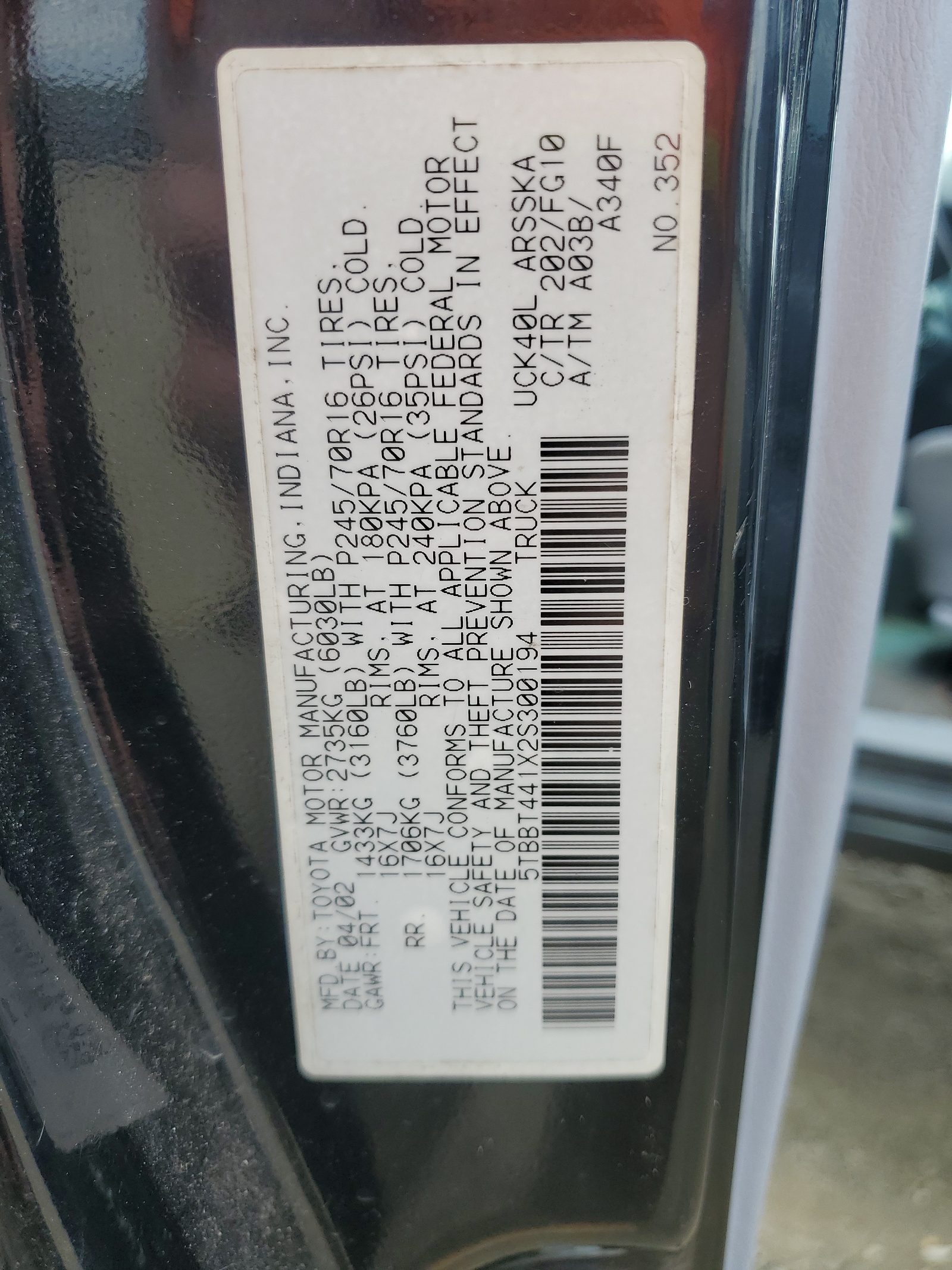 5TBBT441X2S300194 2002 Toyota Tundra Access Cab