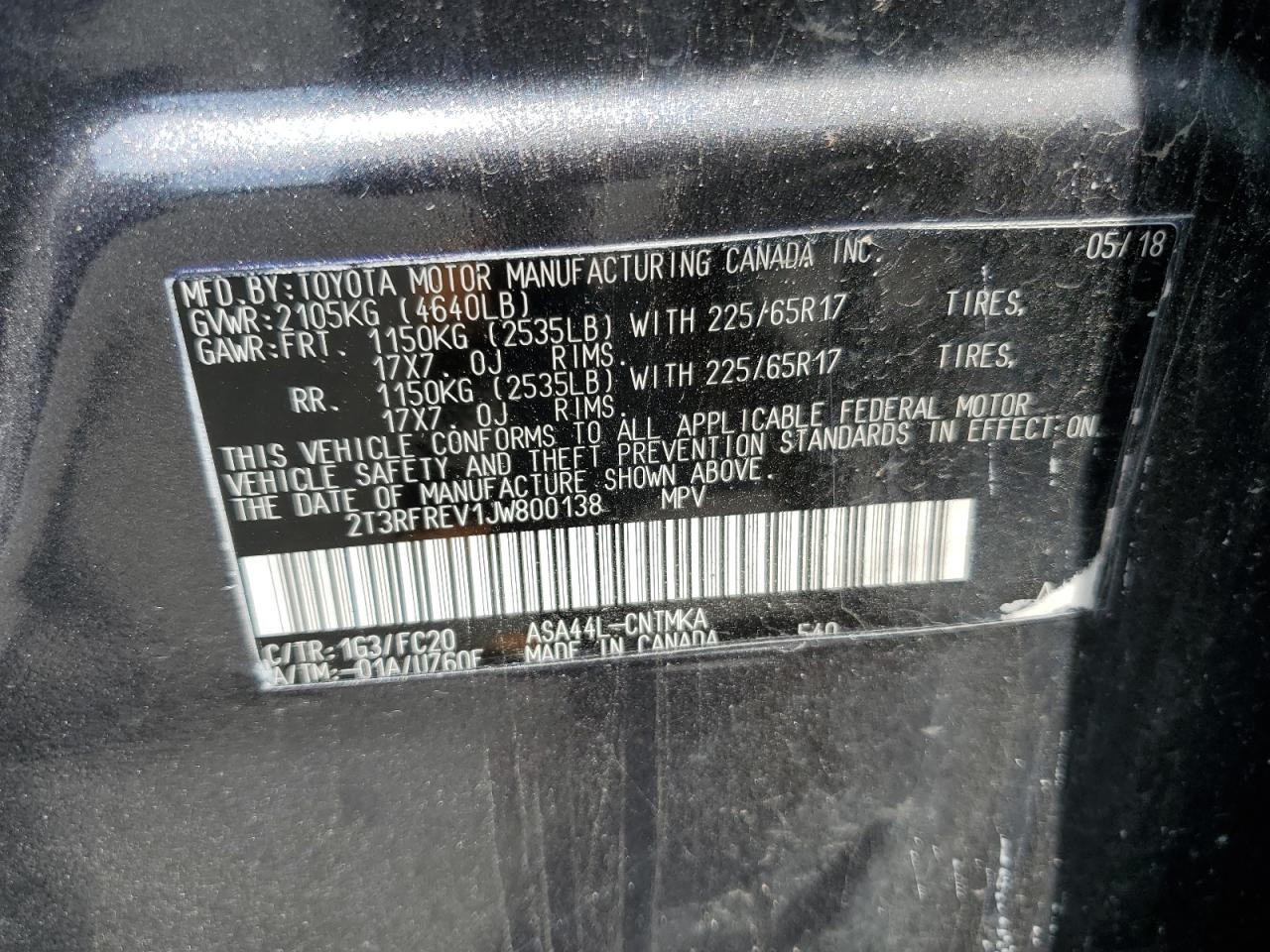 2018 Toyota Rav4 Adventure VIN: 2T3RFREV1JW800138 Lot: 59634454