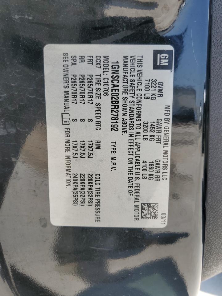 2011 Chevrolet Tahoe C1500 Ls VIN: 1GNSCAE02BR278192 Lot: 63136754