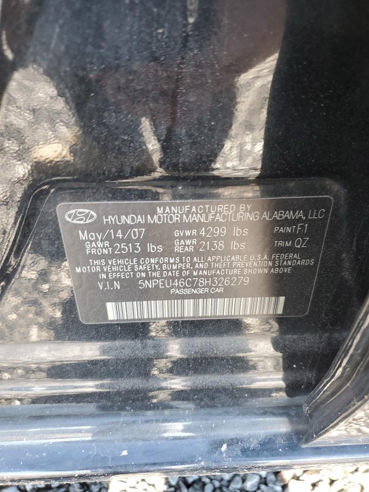 2008 Hyundai Sonata Se VIN: 5NPEU46C78H326279 Lot: 61225894