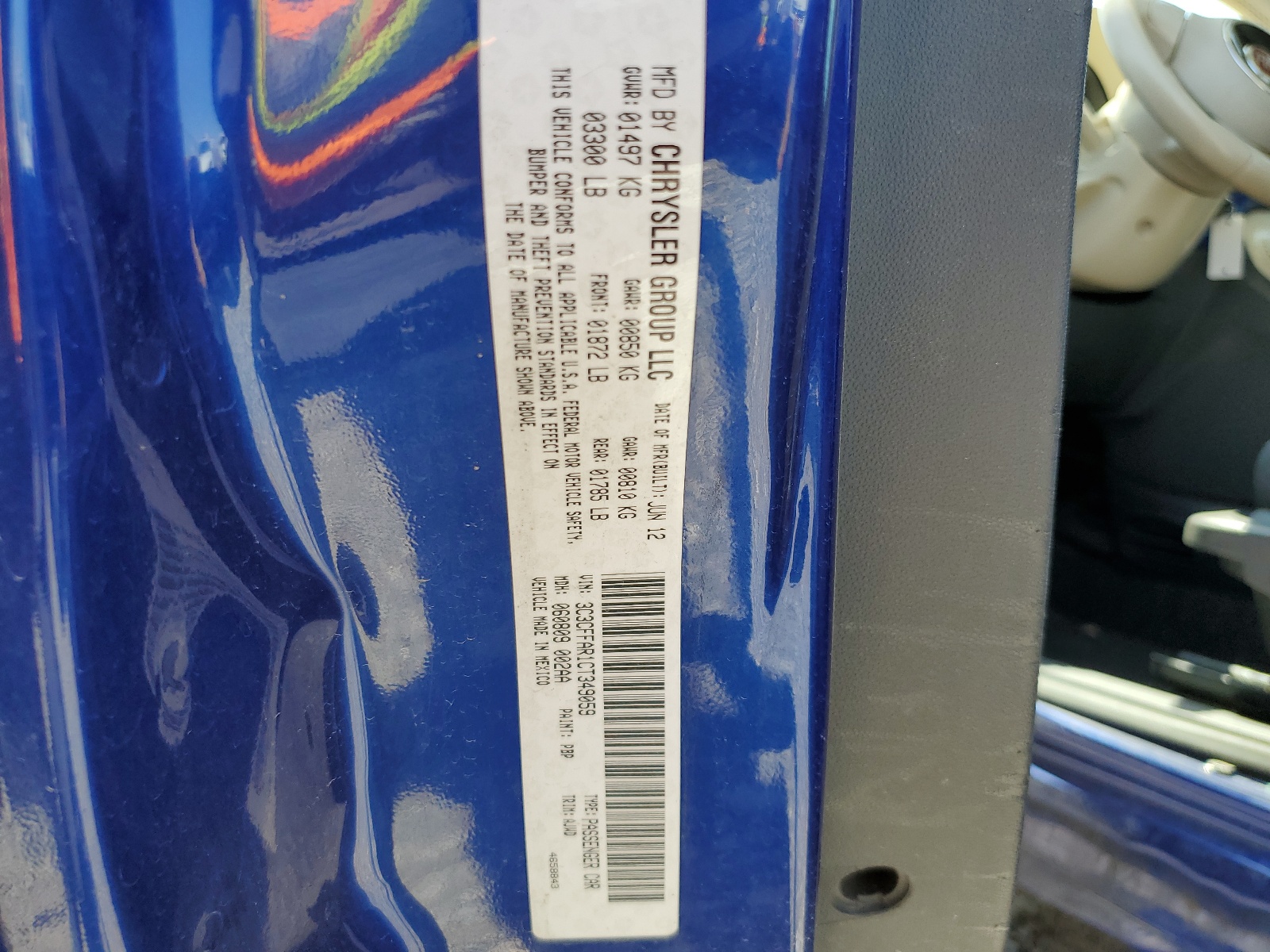 3C3CFFAR1CT349059 2012 Fiat 500 Pop