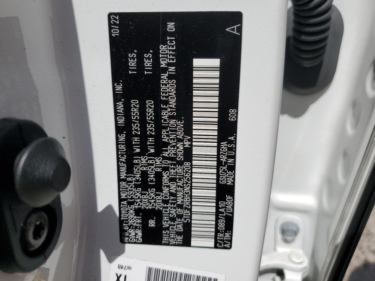 2022 Toyota Highlander Platinum VIN: 5TDFZRBH3NS256208 Lot: 64020734