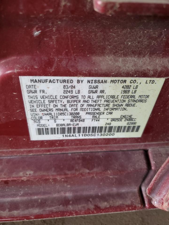2005 Nissan Altima S VIN: 1N4AL11D05C130200 Lot: 63292124