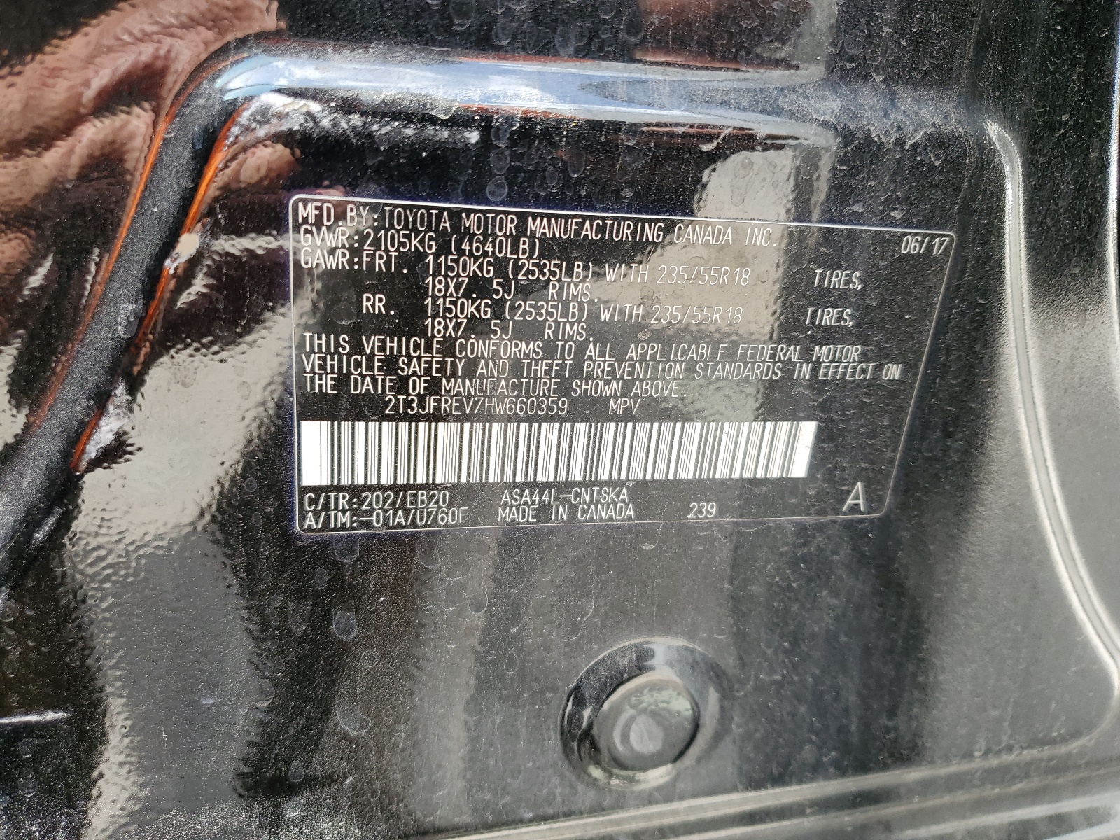 2T3JFREV7HW660359 2017 Toyota Rav4 Se