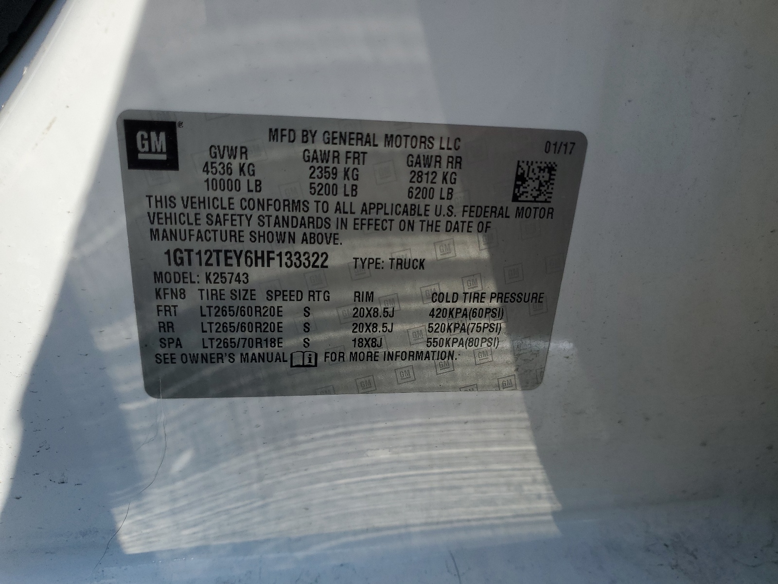 1GT12TEY6HF133322 2017 GMC Sierra K2500 Slt