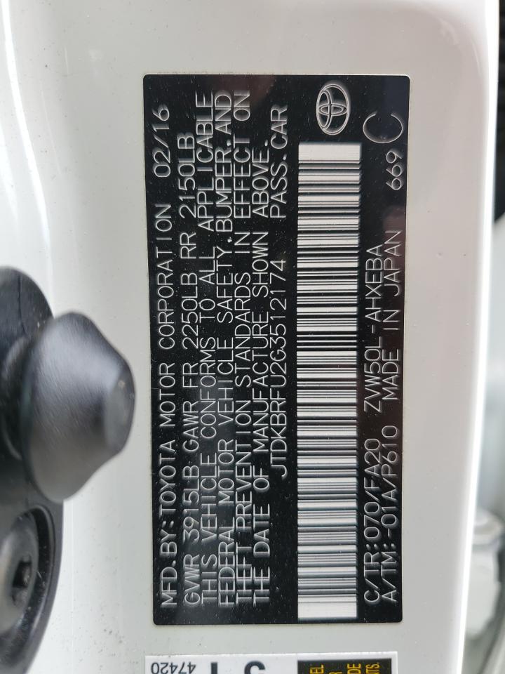 2016 Toyota Prius VIN: JTDKBRFU2G3512174 Lot: 64300064