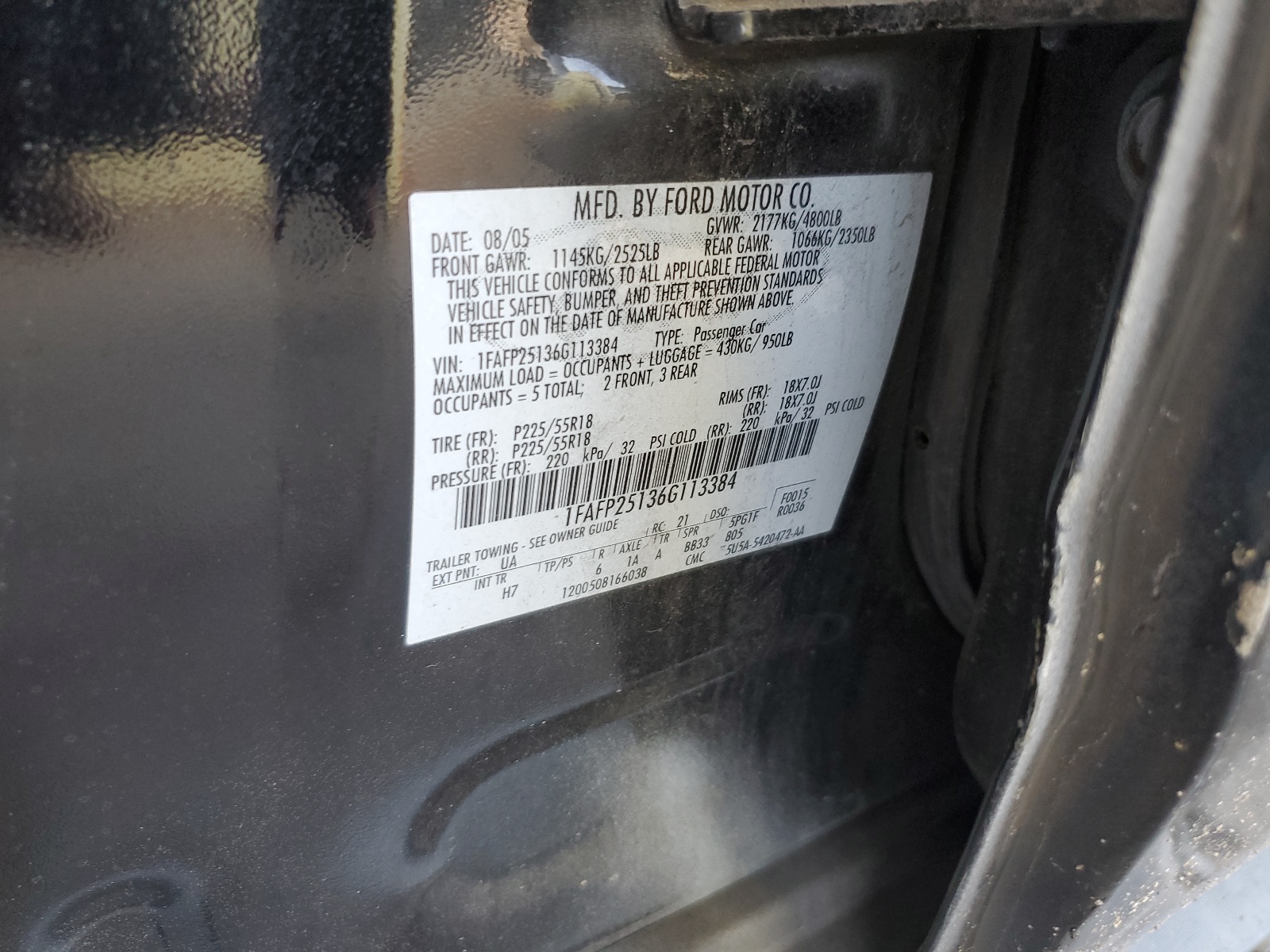 1FAFP25136G113384 2006 Ford Five Hundred Limited