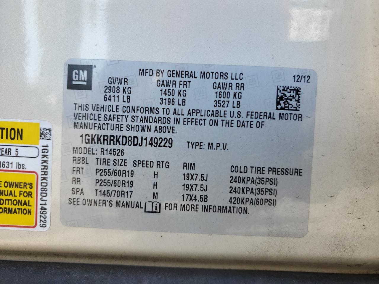 2013 GMC Acadia Slt-1 VIN: 1GKKRRKD8DJ149229 Lot: 63033394