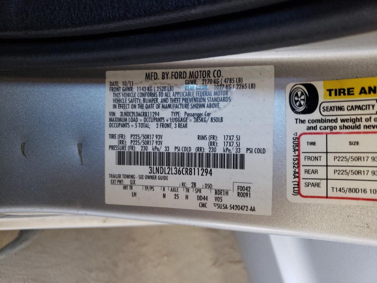 2012 Lincoln Mkz Hybrid VIN: 3LNDL2L36CR811294 Lot: 61571314