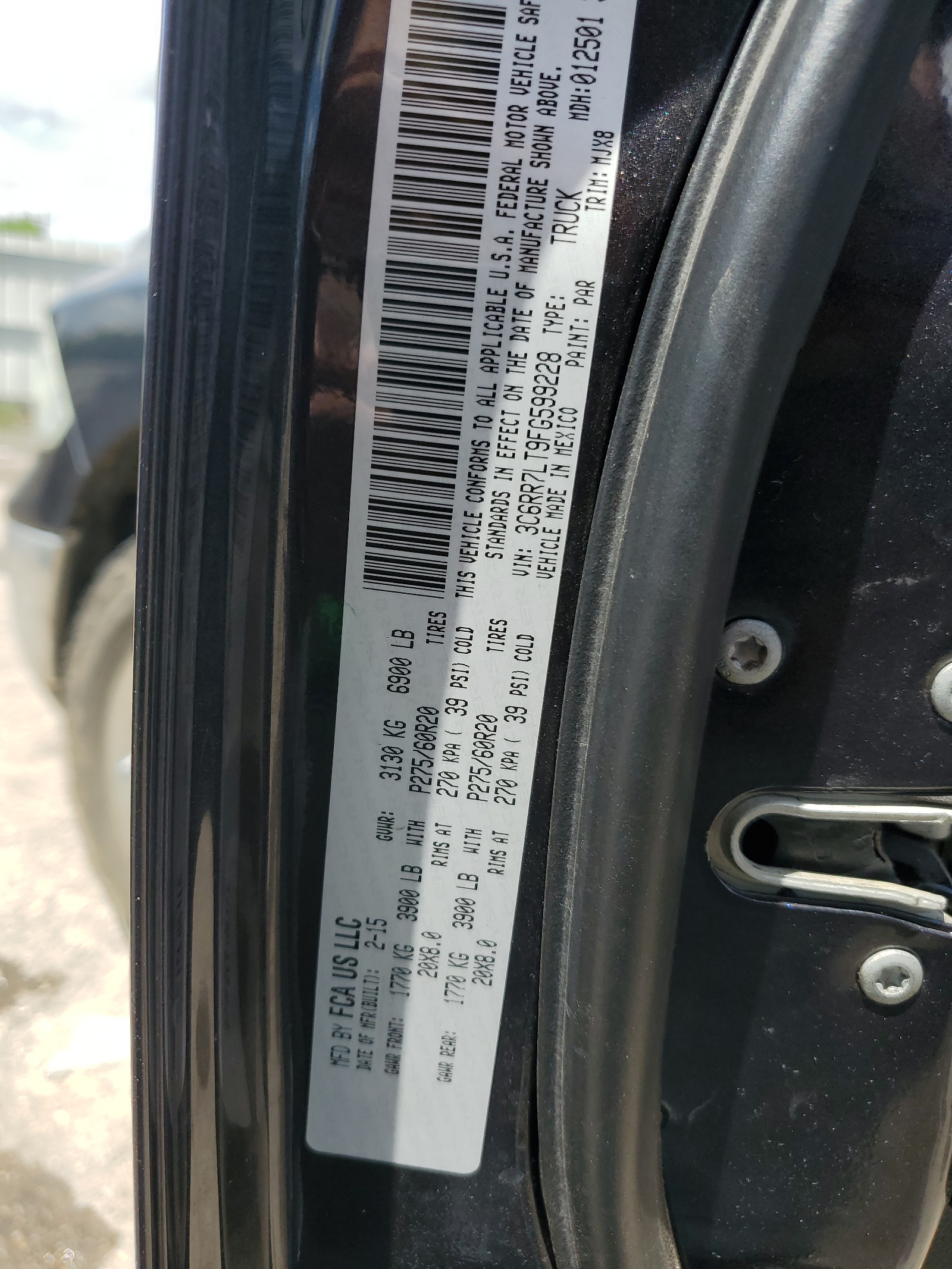 3C6RR7LT9FG599228 2015 Ram 1500 Slt