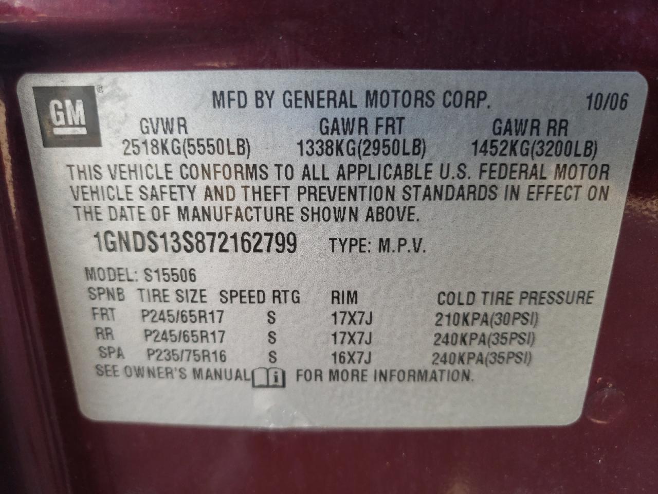 2007 Chevrolet Trailblazer Ls VIN: 1GNDS13S872162799 Lot: 65063944