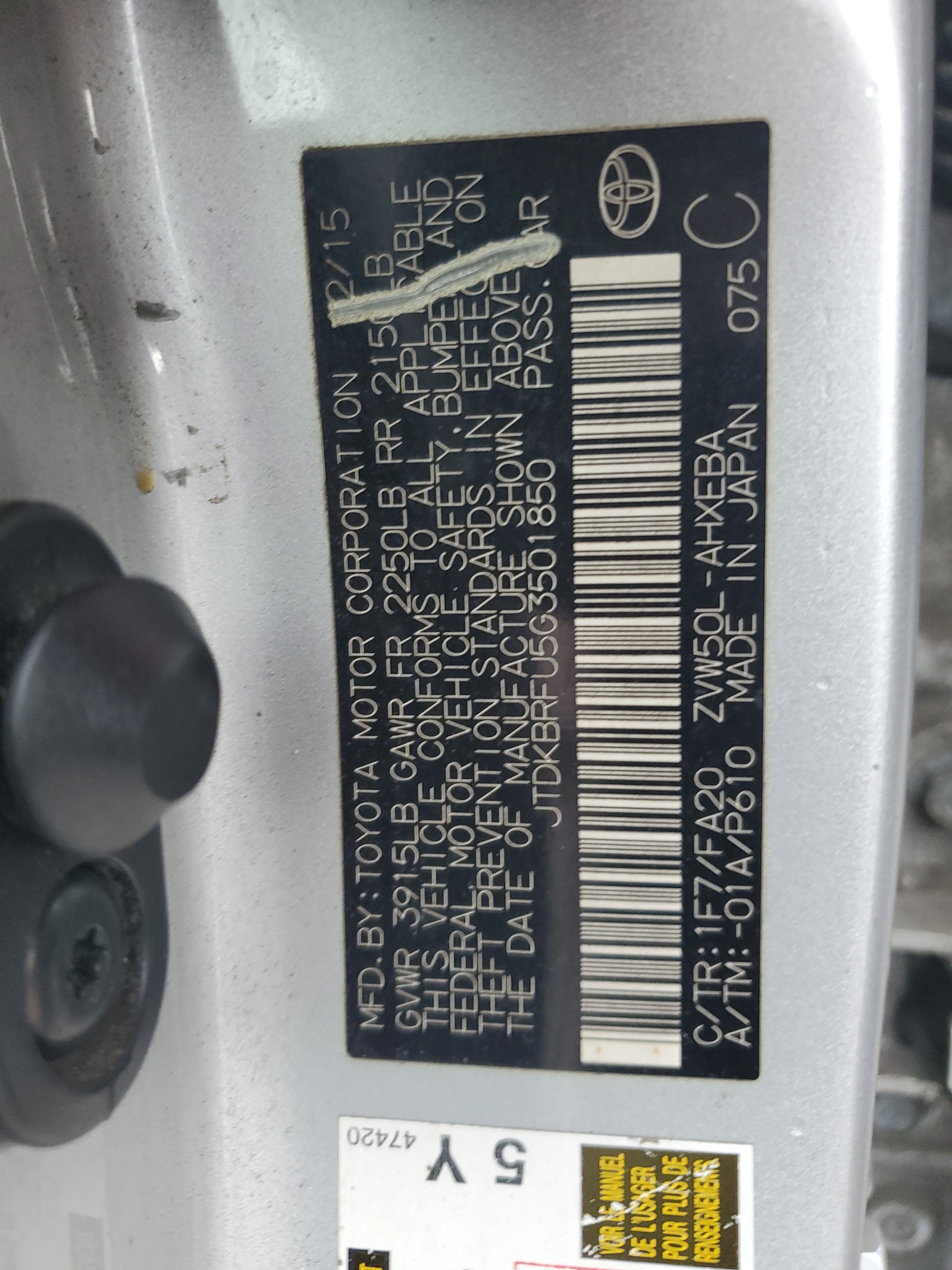 JTDKBRFU5G3501850 2016 Toyota Prius